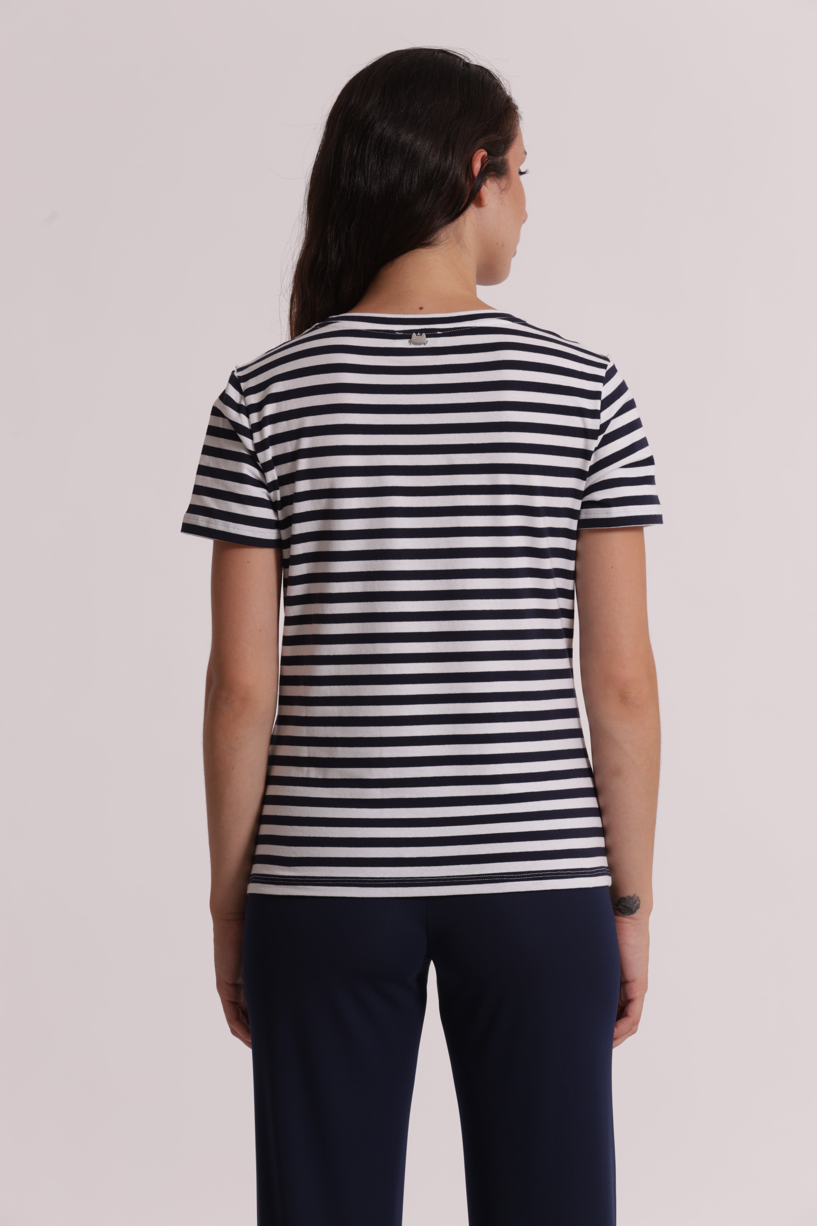 Mimi Mua T-Shirt a Righe con Borchie Blu