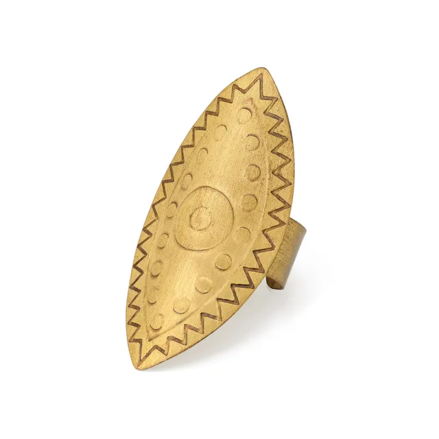 On Earth Tribal anello ottone dorato regolabile