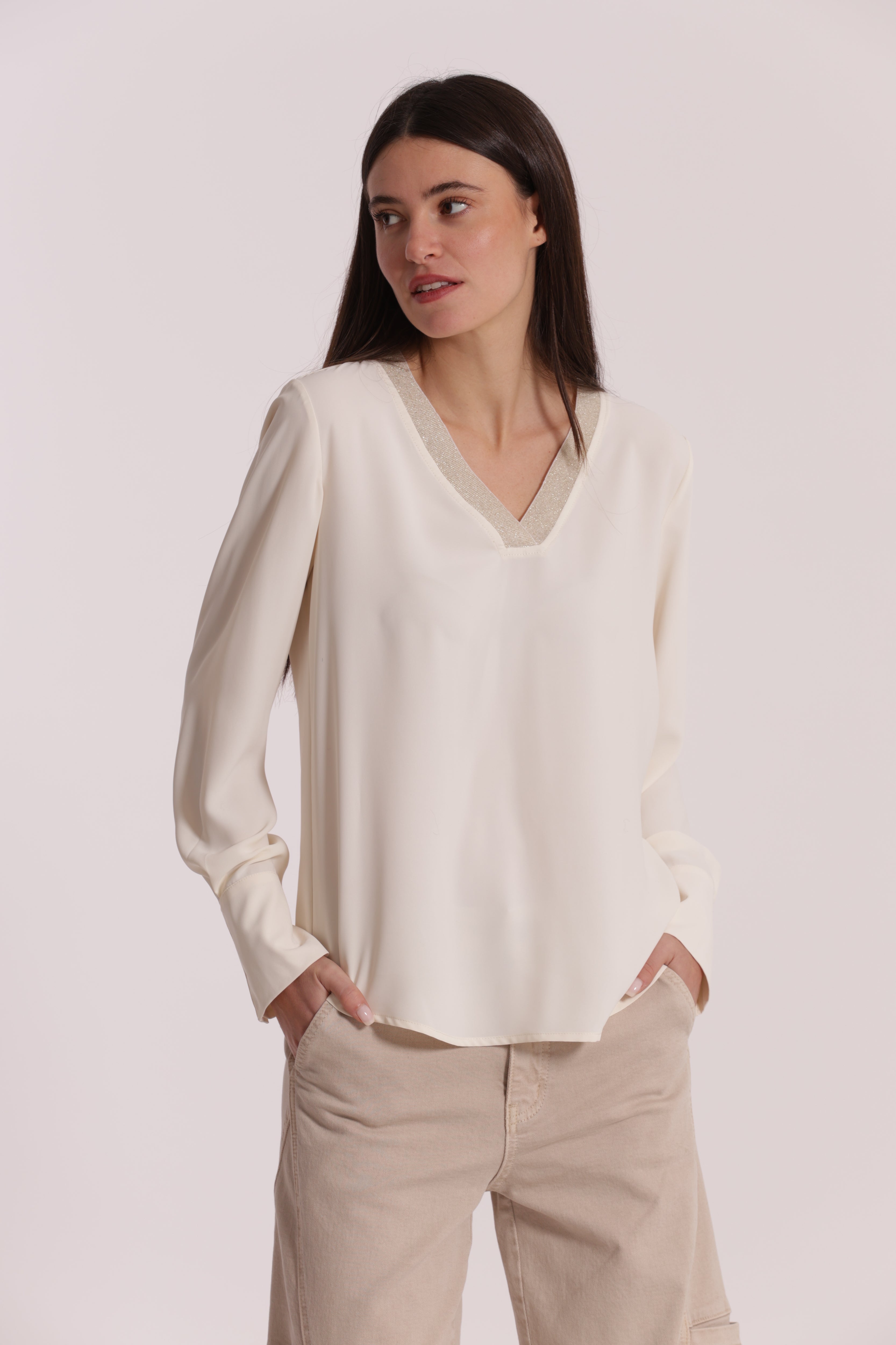 Mimi Mua Blusa Scollo a V Lurex Nera