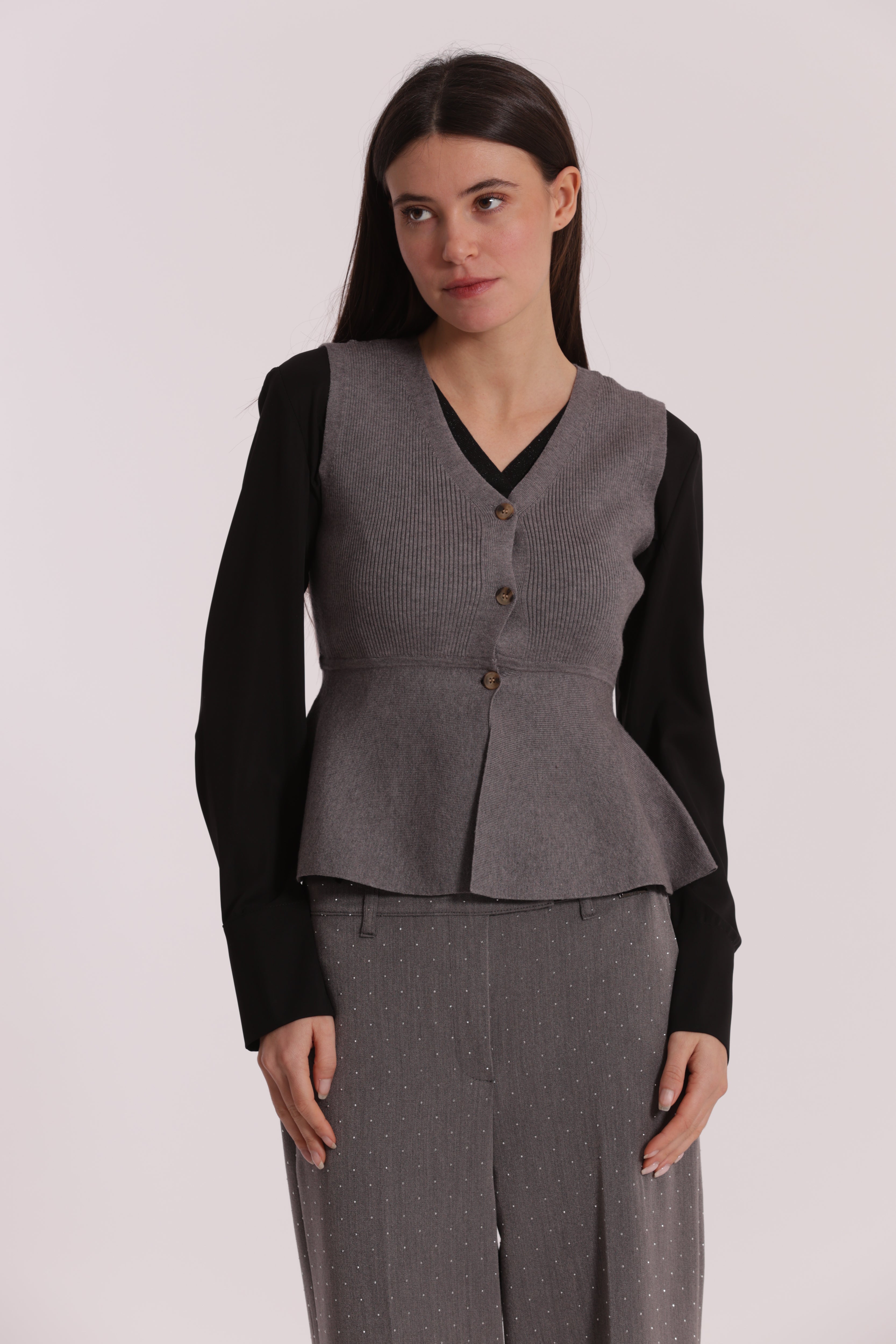 Mimi Mua Svasato Bottoni gilet nero in maglia