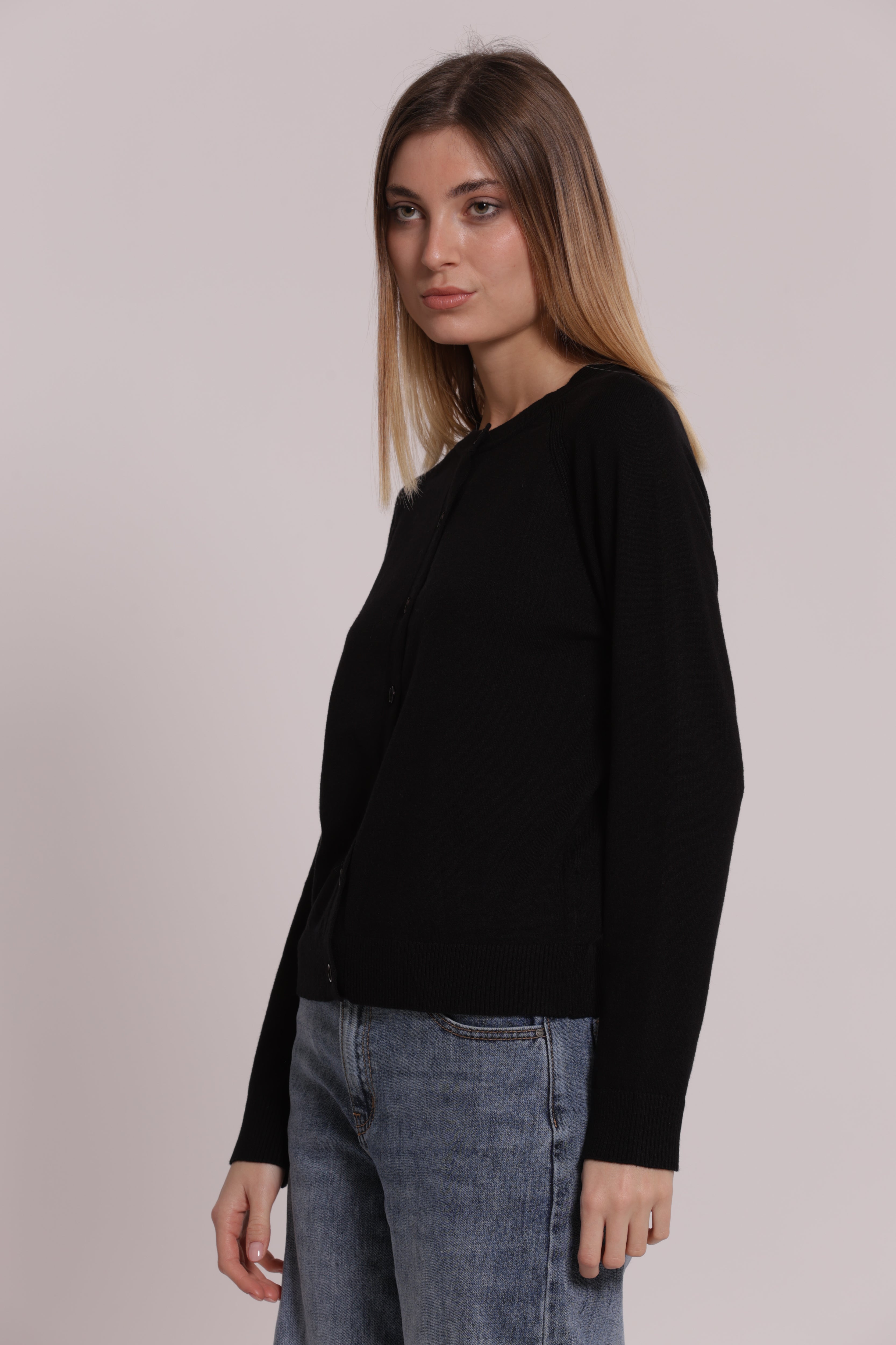 Mimi Mua Maglia Cardigan Scollo Tondo nero viscosa