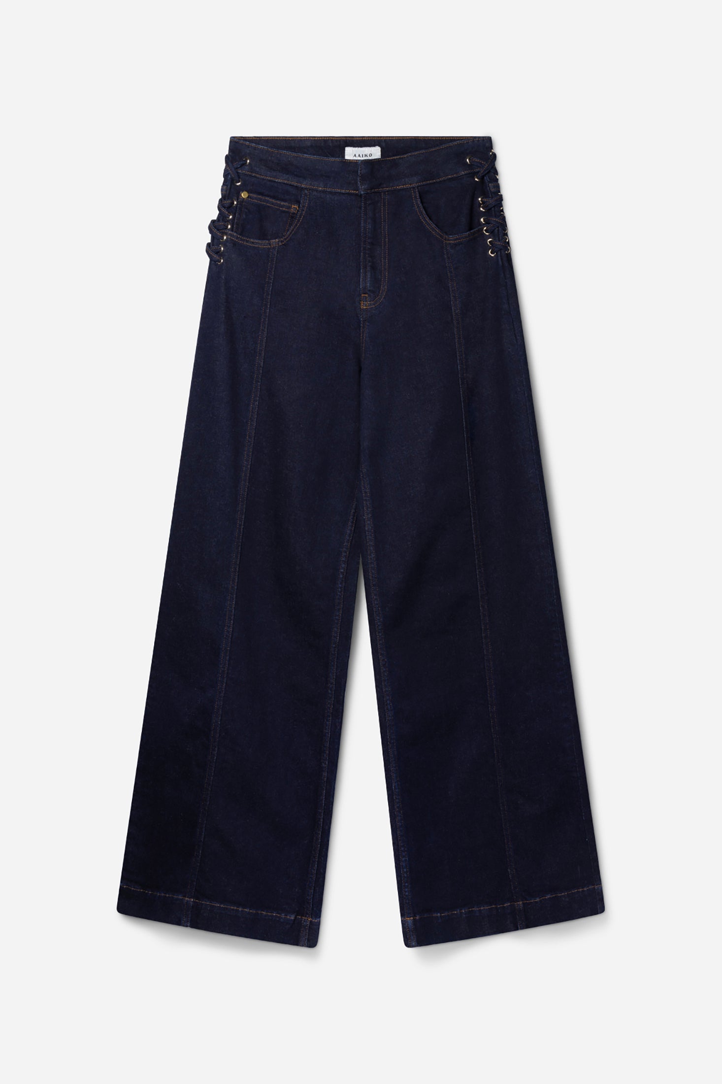 Aaiko Charly jeans denim blu lacci laterali palazzo