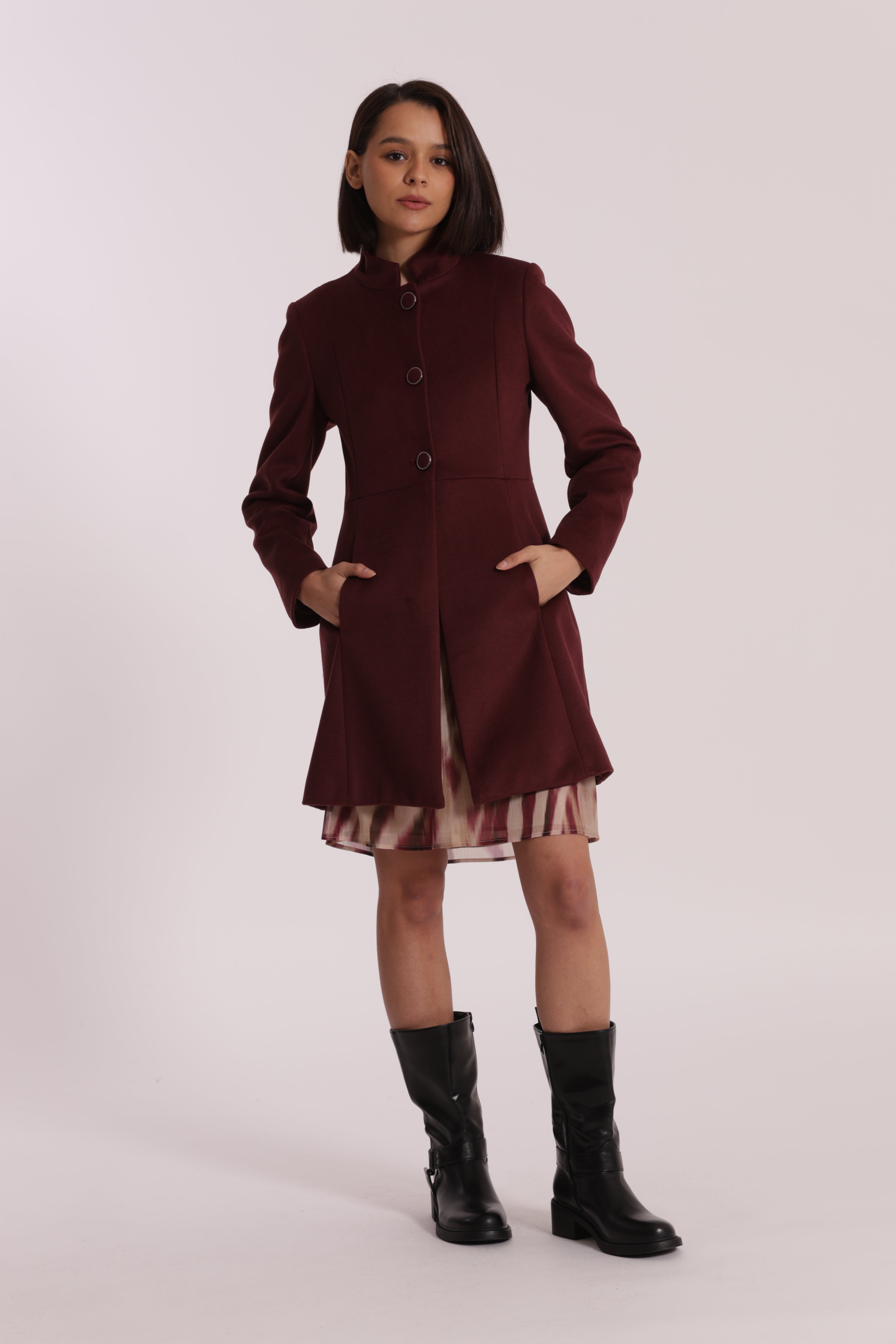 Mimi Mua Cappotto Baronetto Collo Coreana Nero