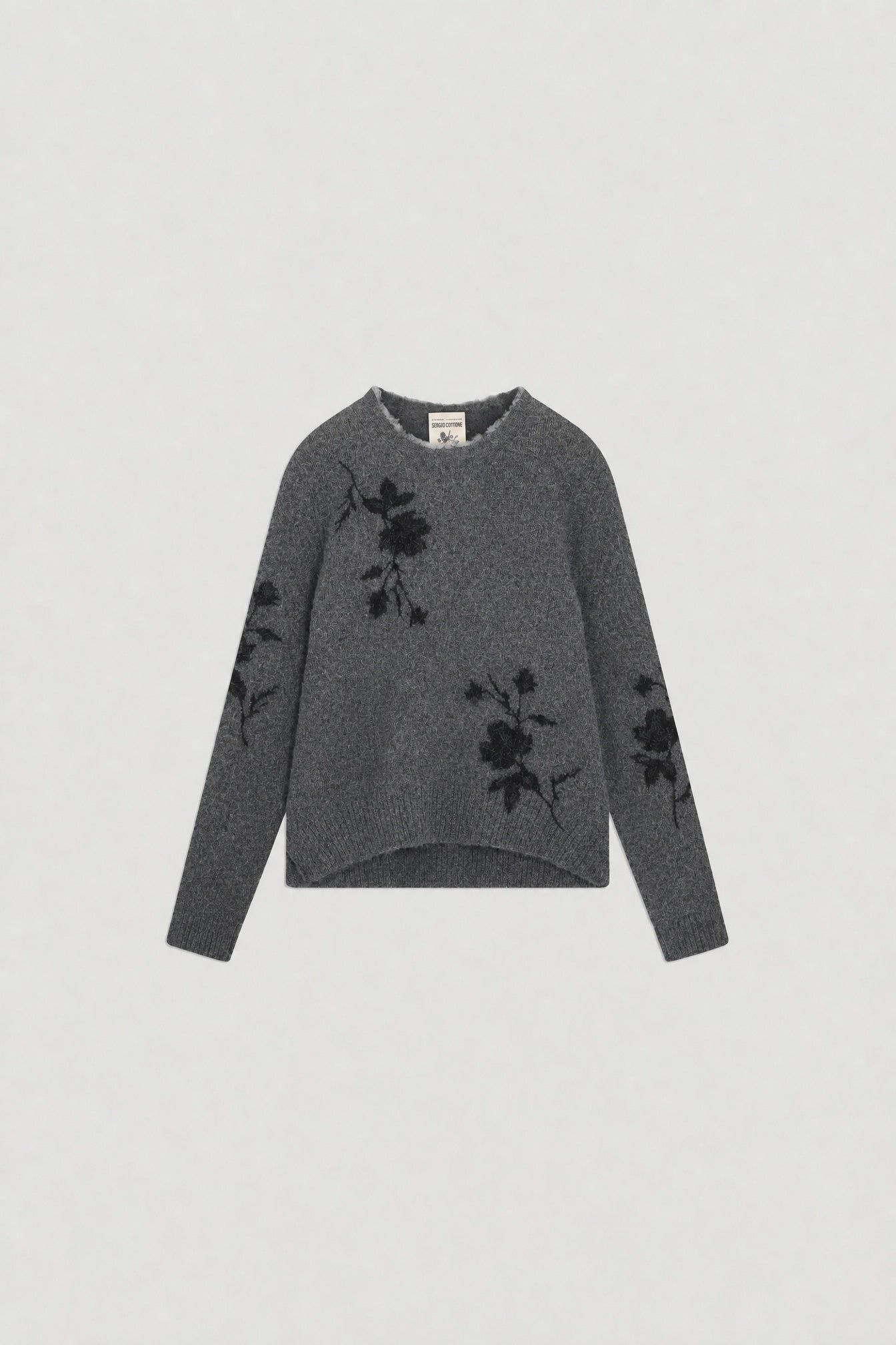 Semicouture Elisa Maglia Jacquard Nero Fiore Grigio Floreale
