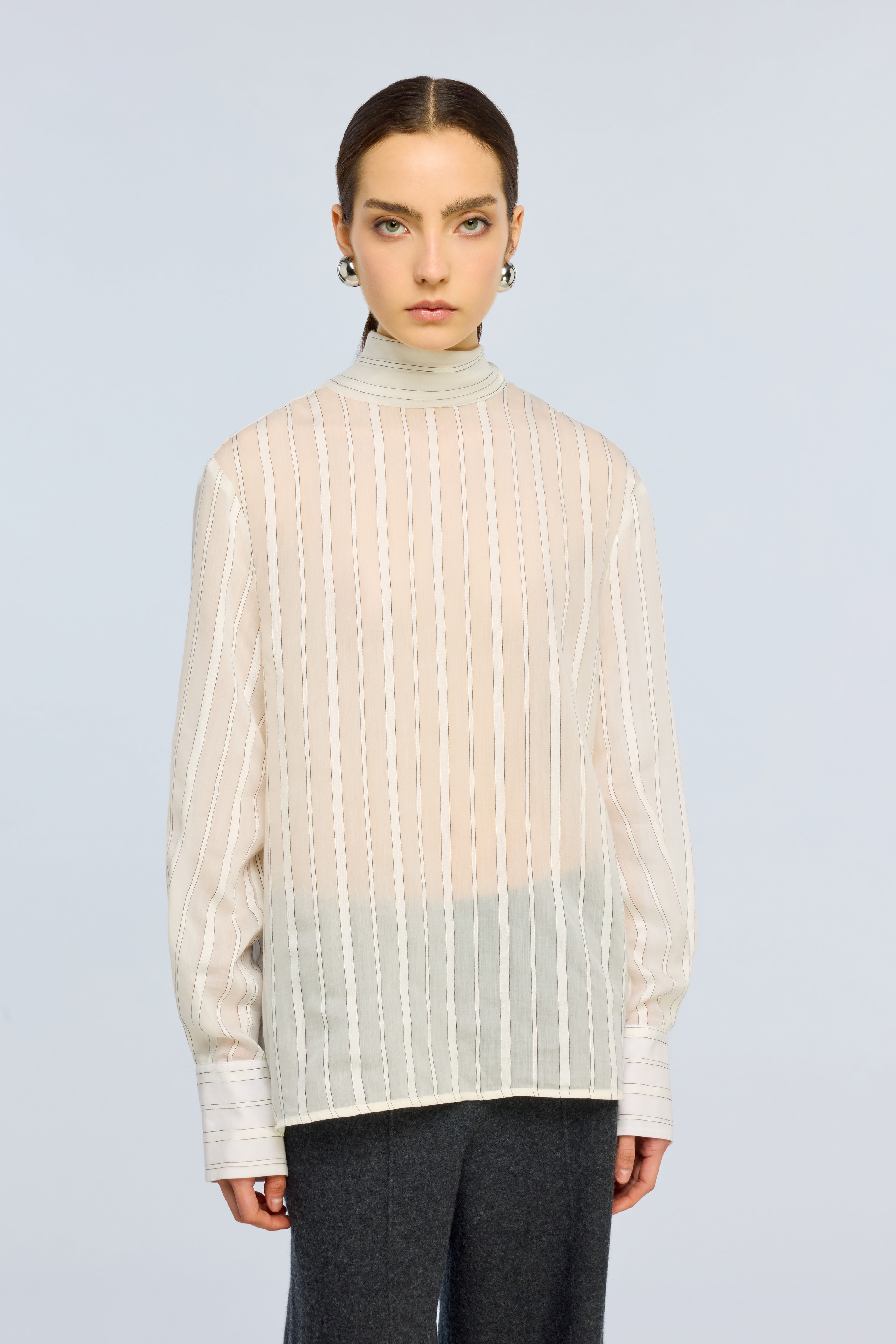 Semicouture Fanny camicia rigata burro moka viscosa