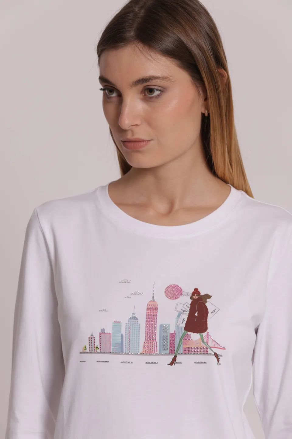 Mimi Mua T-Shirt Skyline Maniche Lunghe bianco