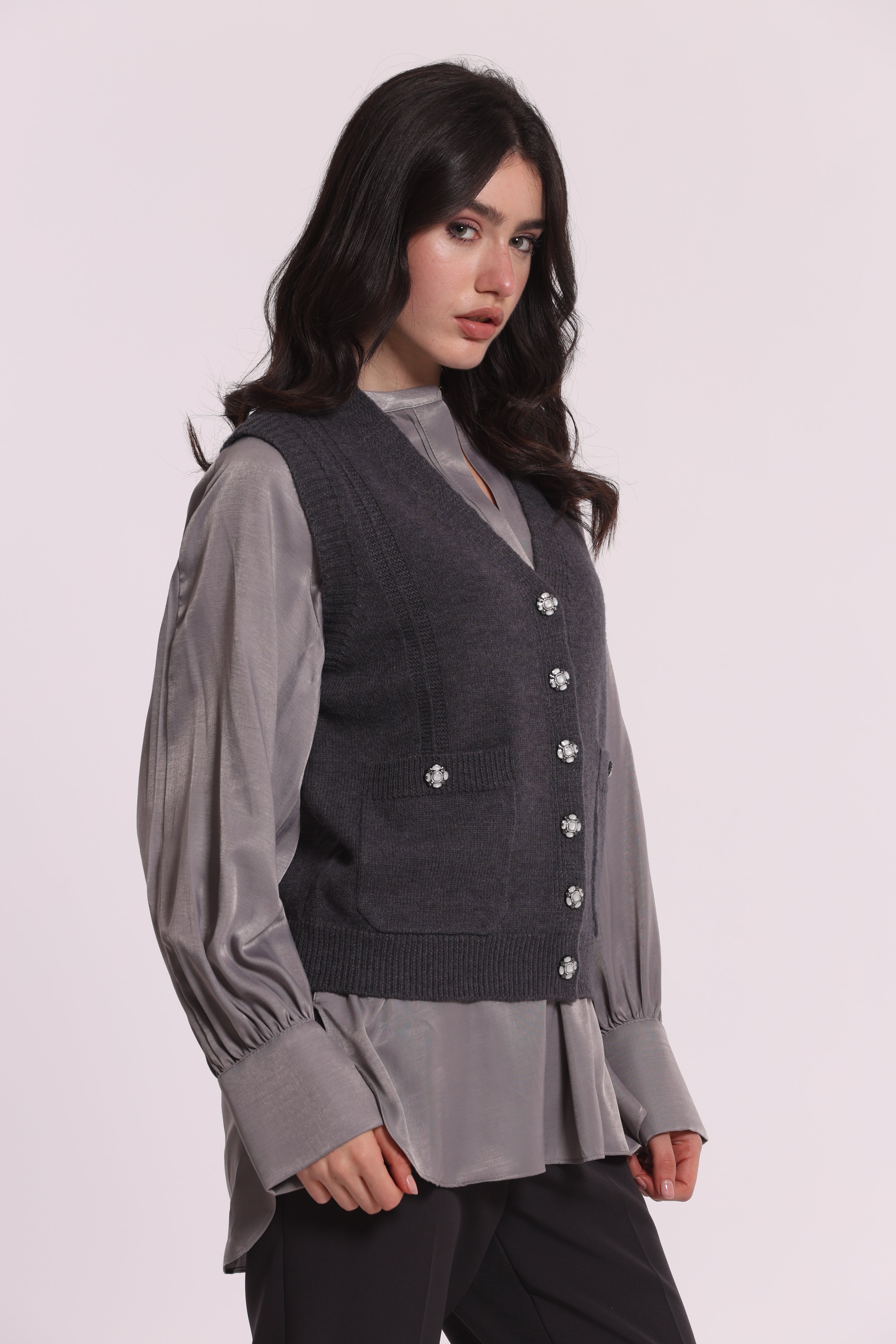 Mimi Mua Maglia Gilet Bottoni Gioiello gilet elegante
