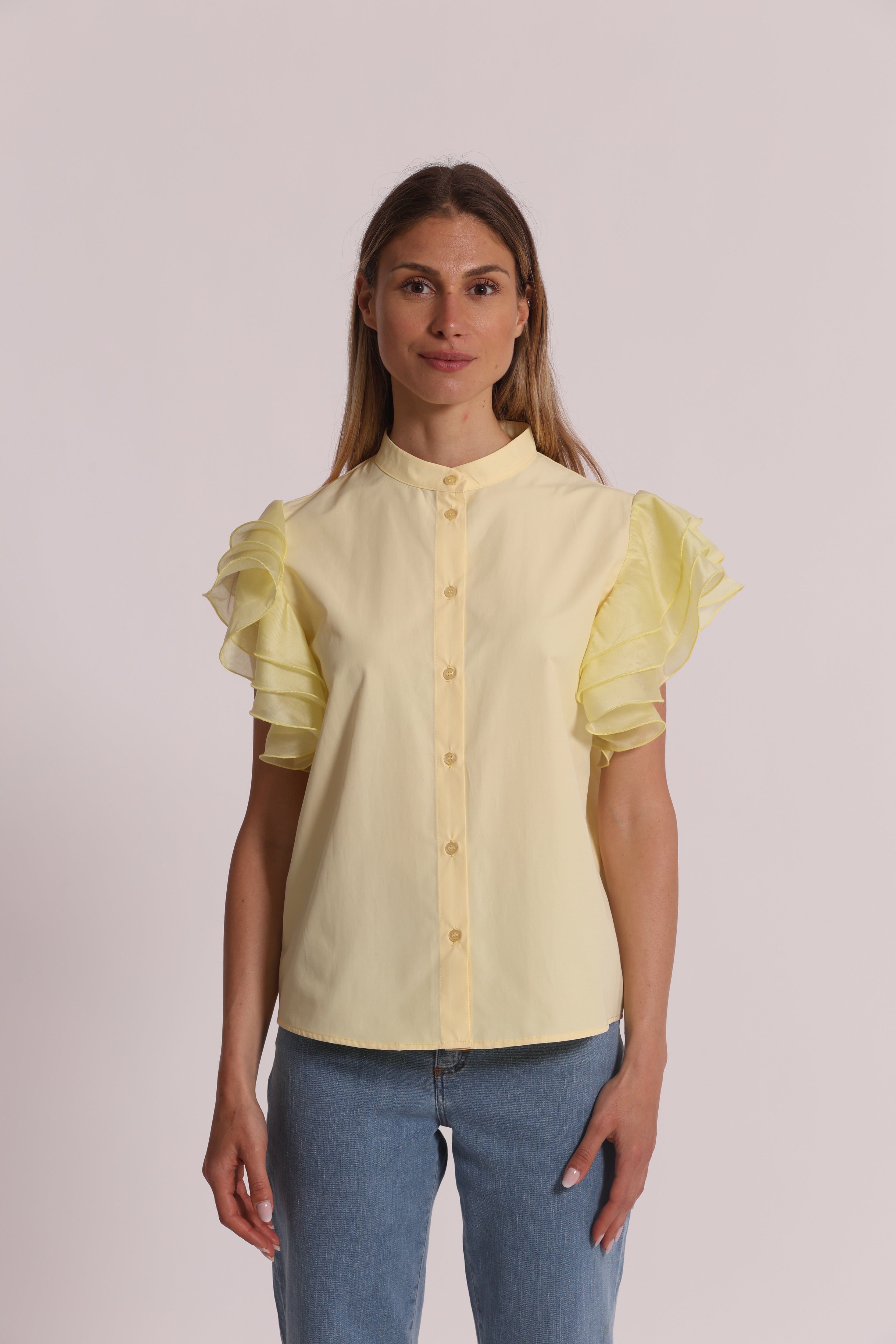 Mimi Mua Camicia Maniche Corte Volant bianco cotone