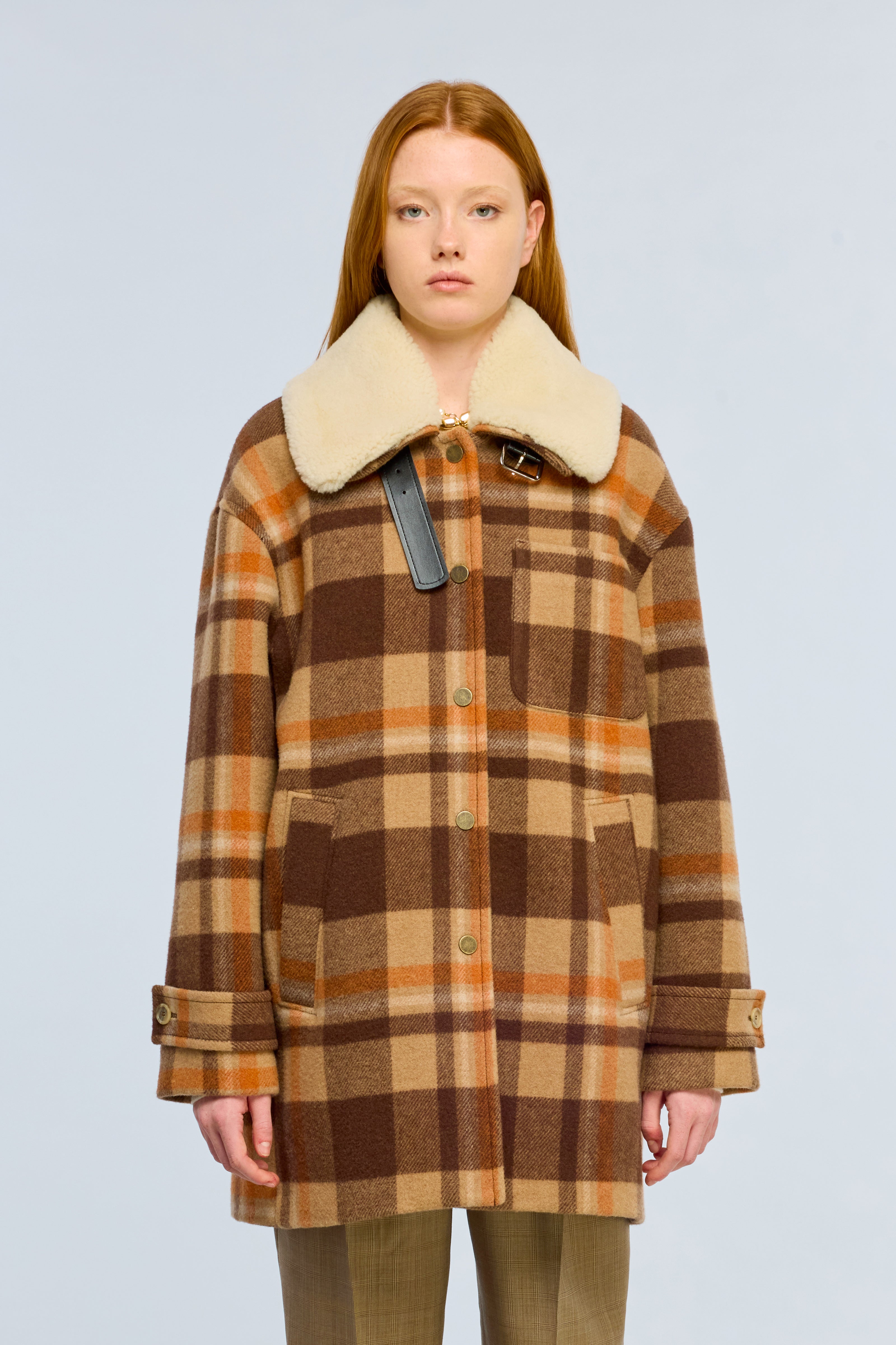 Semicouture Mary cappotto panno check moka