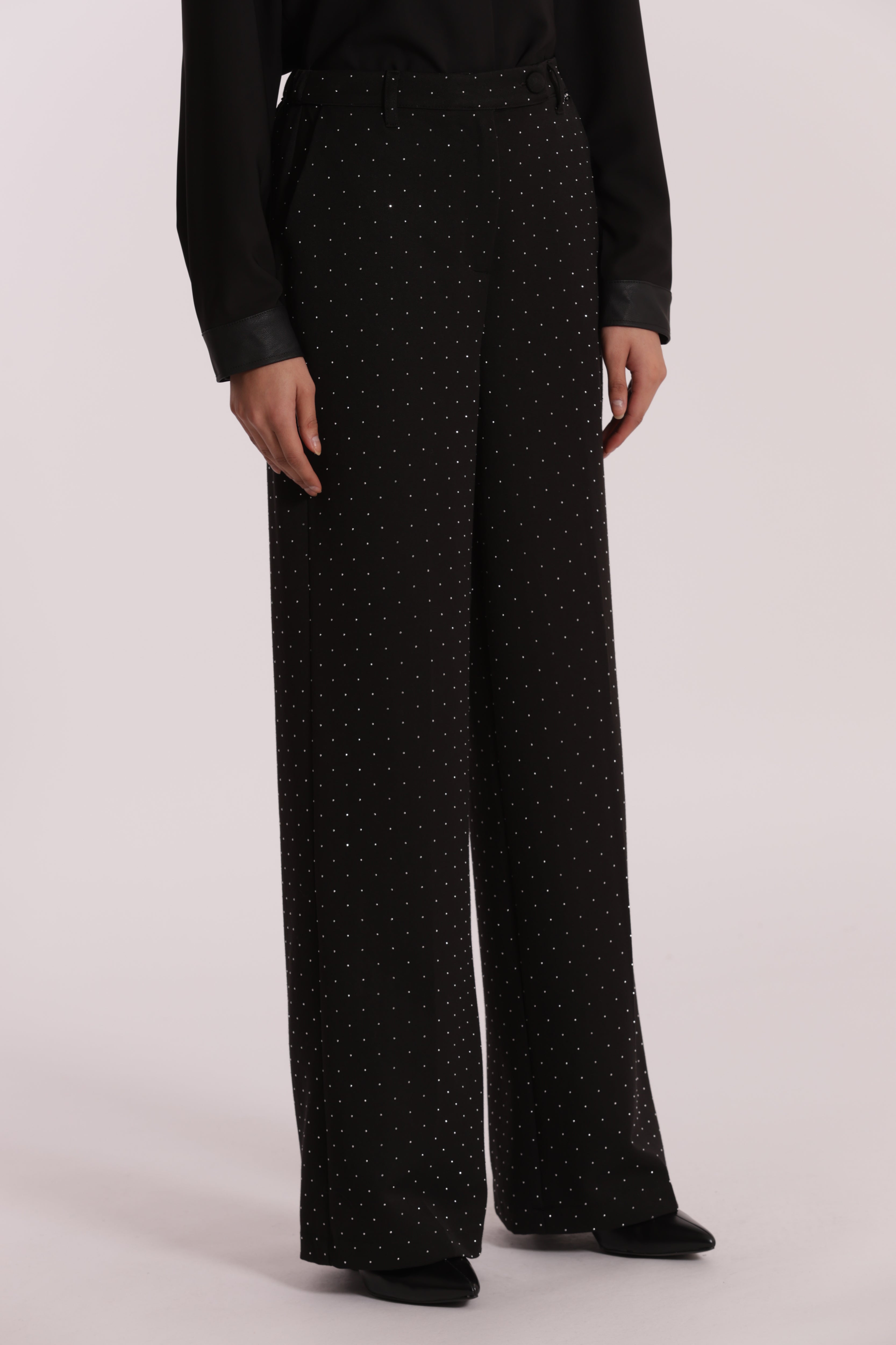 Mimi Mua pantalone palazzo strass nero