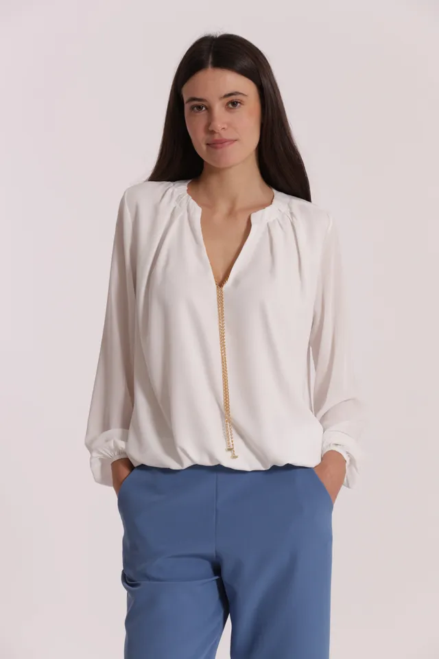 Mimi Mua Dettaglio Catena Removibile Blusa Bianco Poliestere