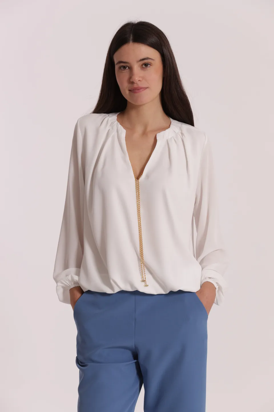 Mimi Mua Dettaglio Catena Removibile Blusa Bianco Poliestere