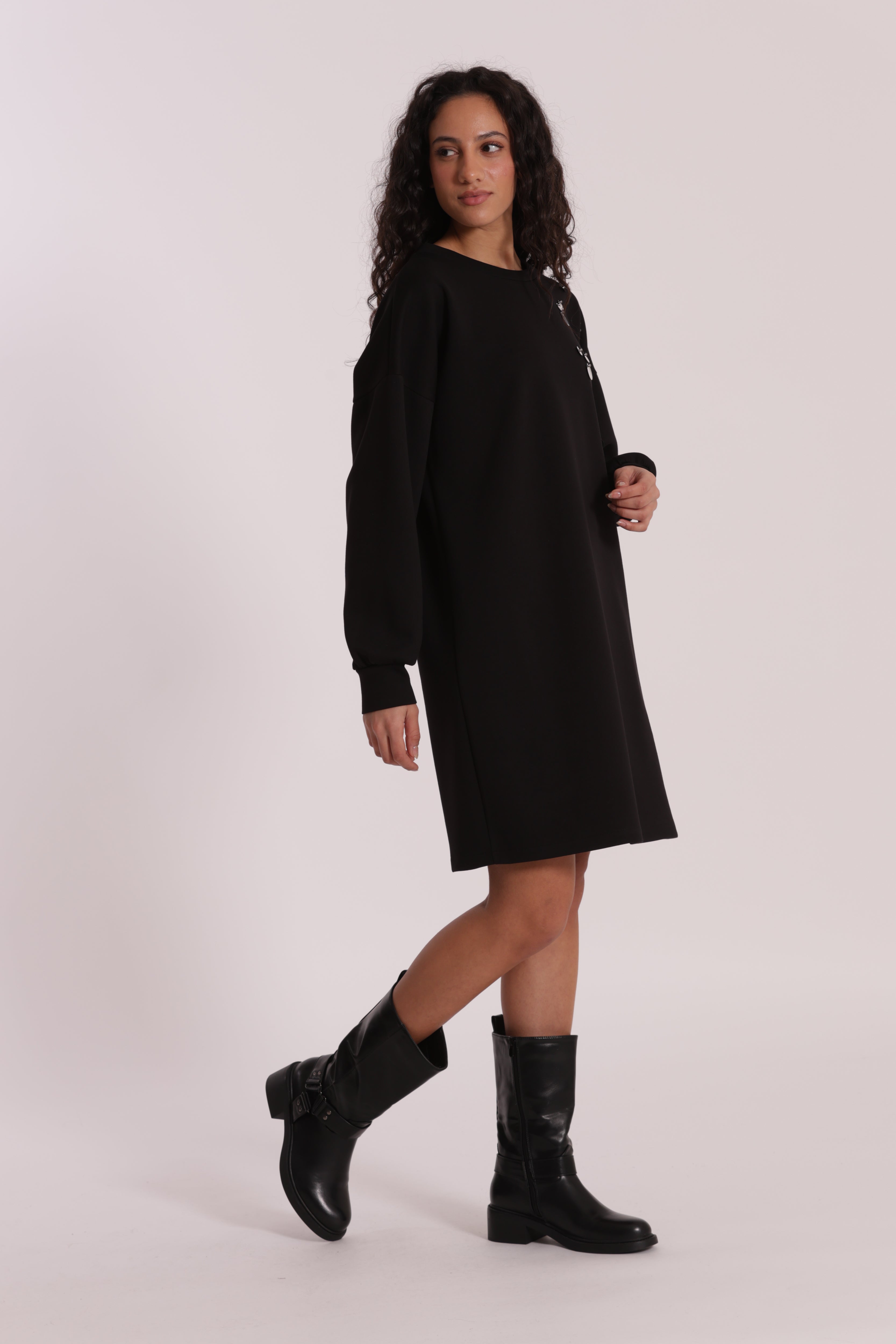 Mimi Mua Abito Corto Neoprene Paillettes Nero
