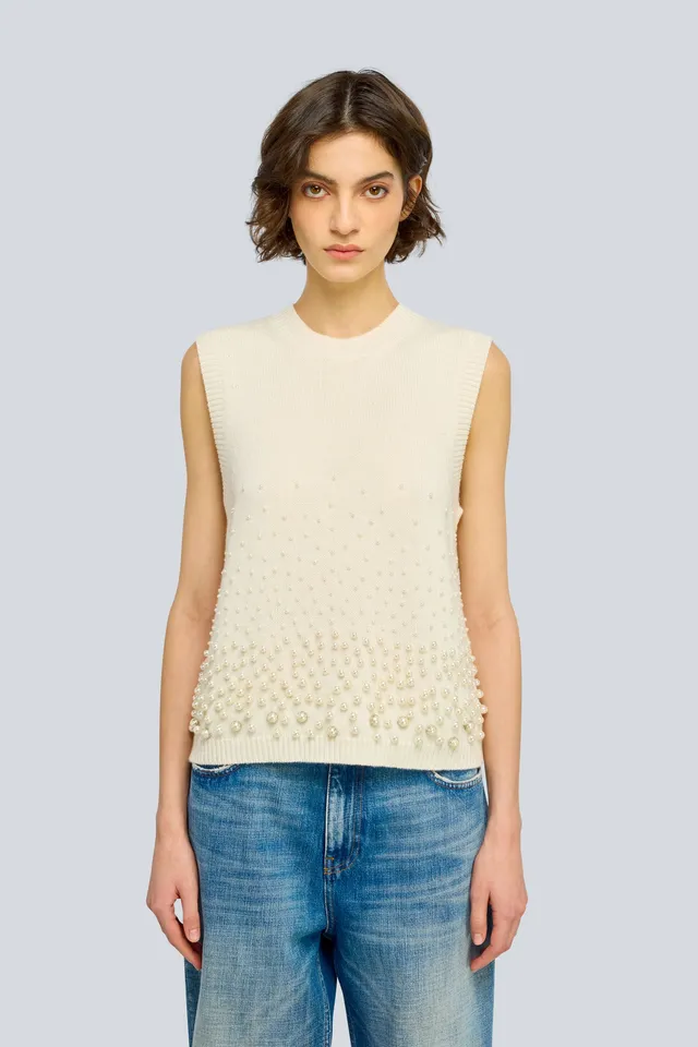 Semicouture Wendi gilet burro misto cashmere perle