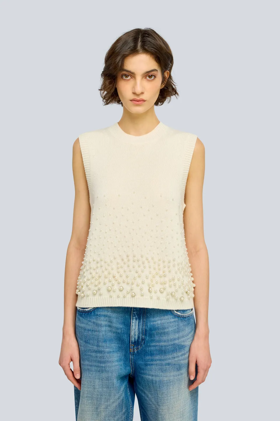 Semicouture Wendi gilet burro misto cashmere perle