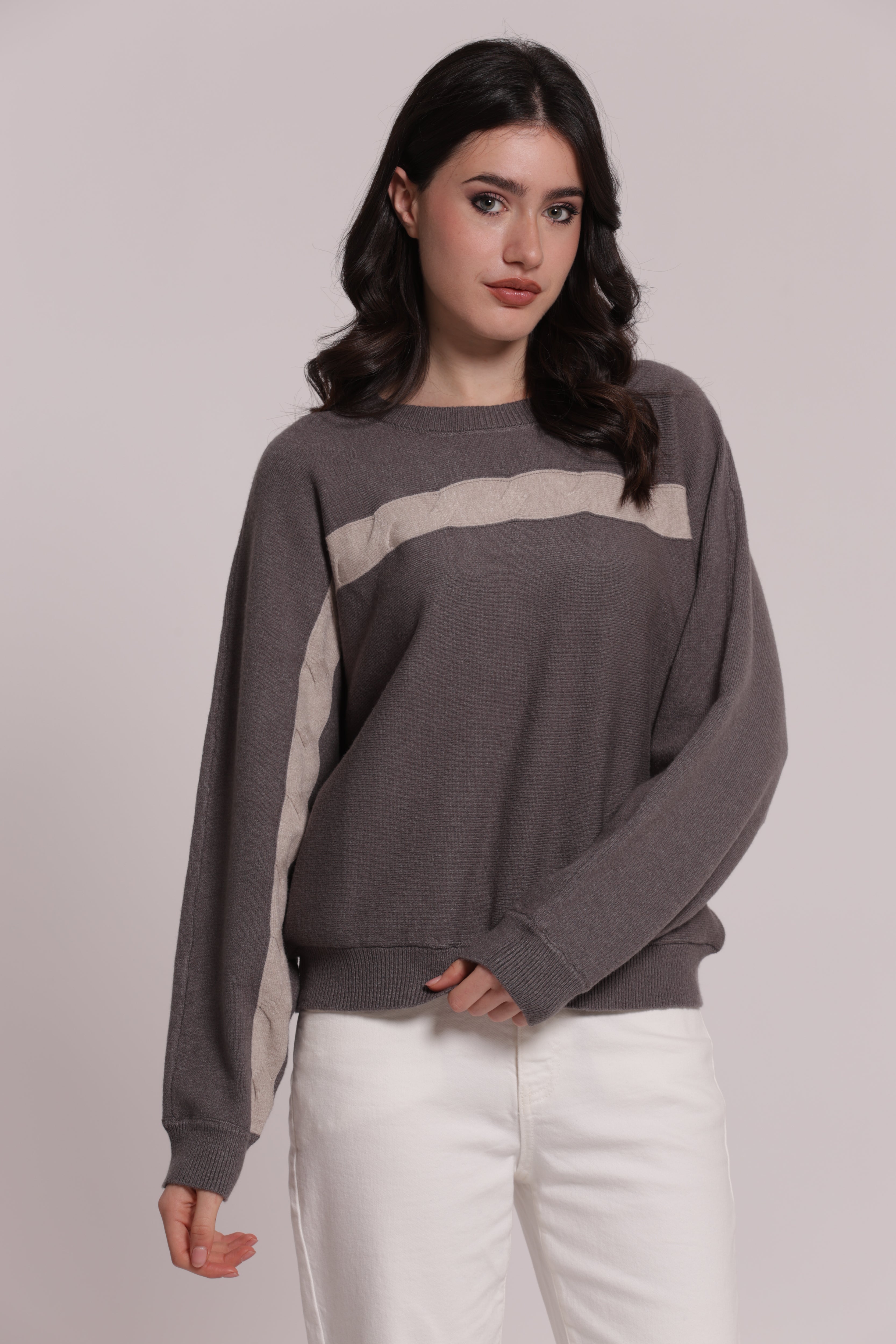 Mimi Mua Maglia Scollo Tondo Treccia in Viscosa
