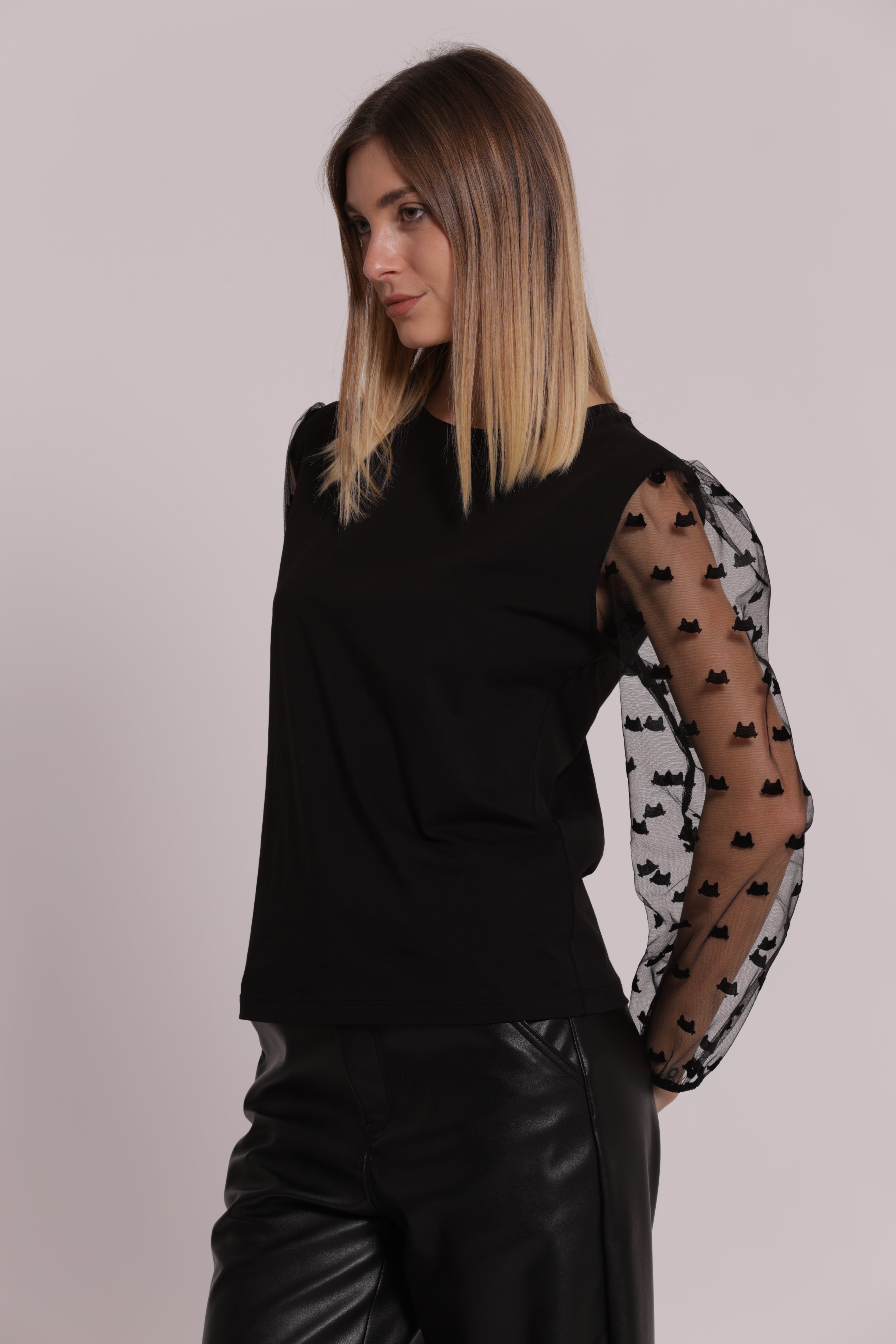 Mimi Mua T-shirt Maniche Lunghe Trasparenti bianca