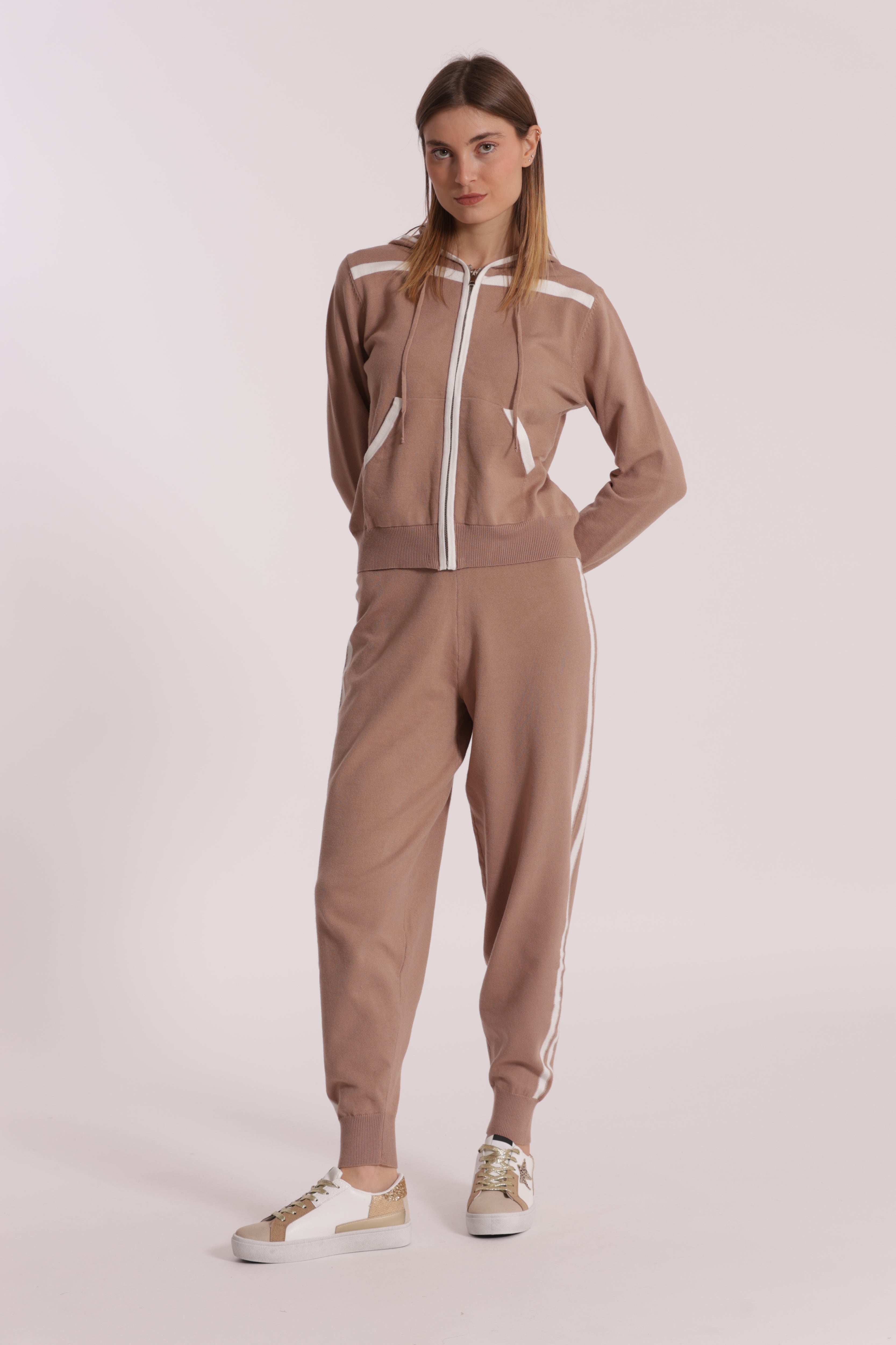 Mimi Mua Pantaloni Maglia Bicolor Grigio Blu Morbidi