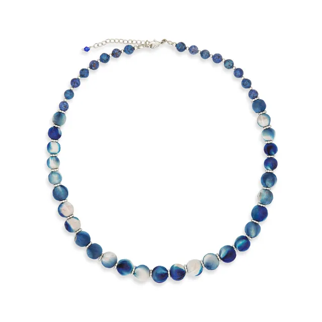 On Earth Cooperative Collection Blossom collana vetro cotone blu 54 cm