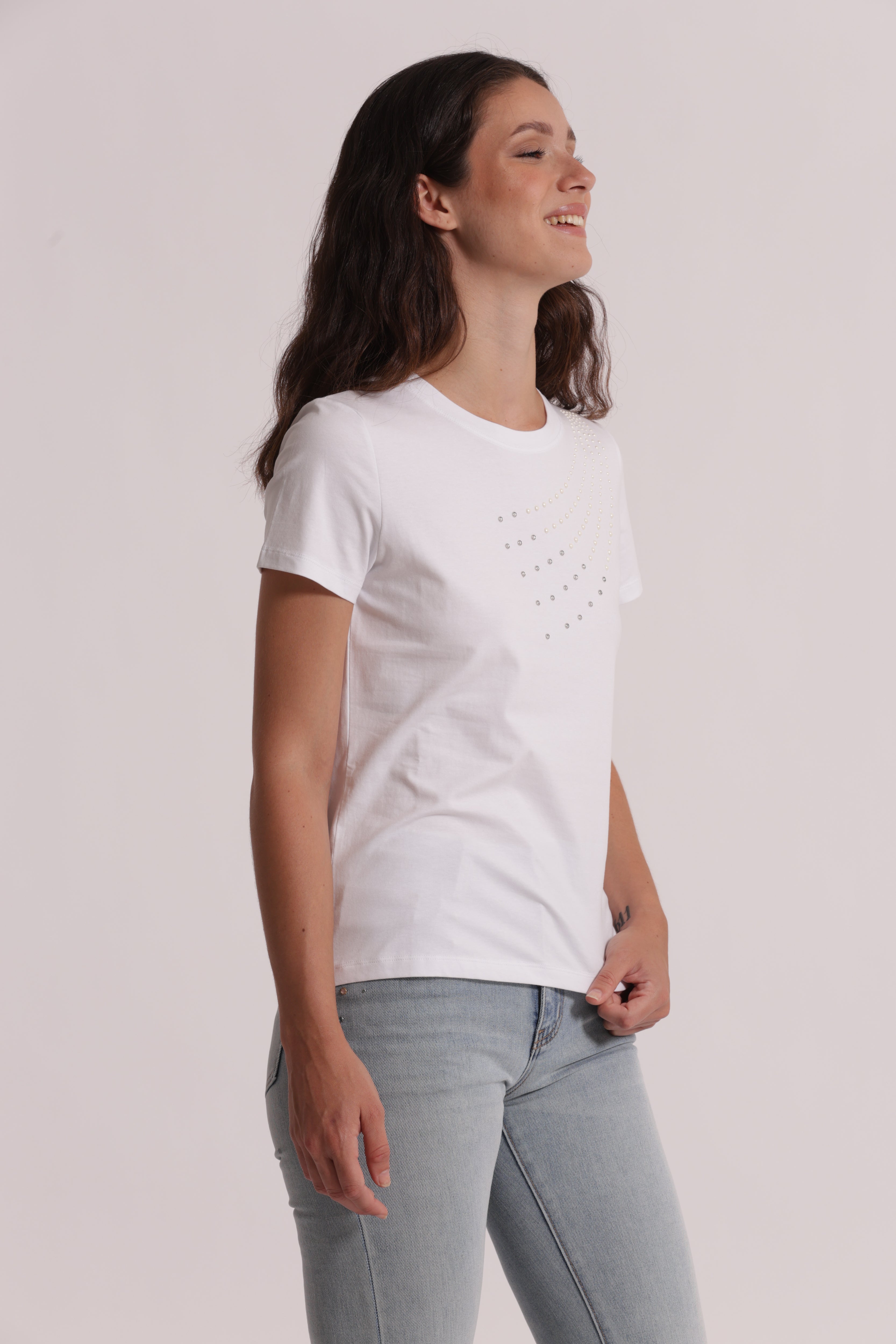 Mimi Mua T-shirt Mezze Maniche Borchie Frontali Bianco Cotone