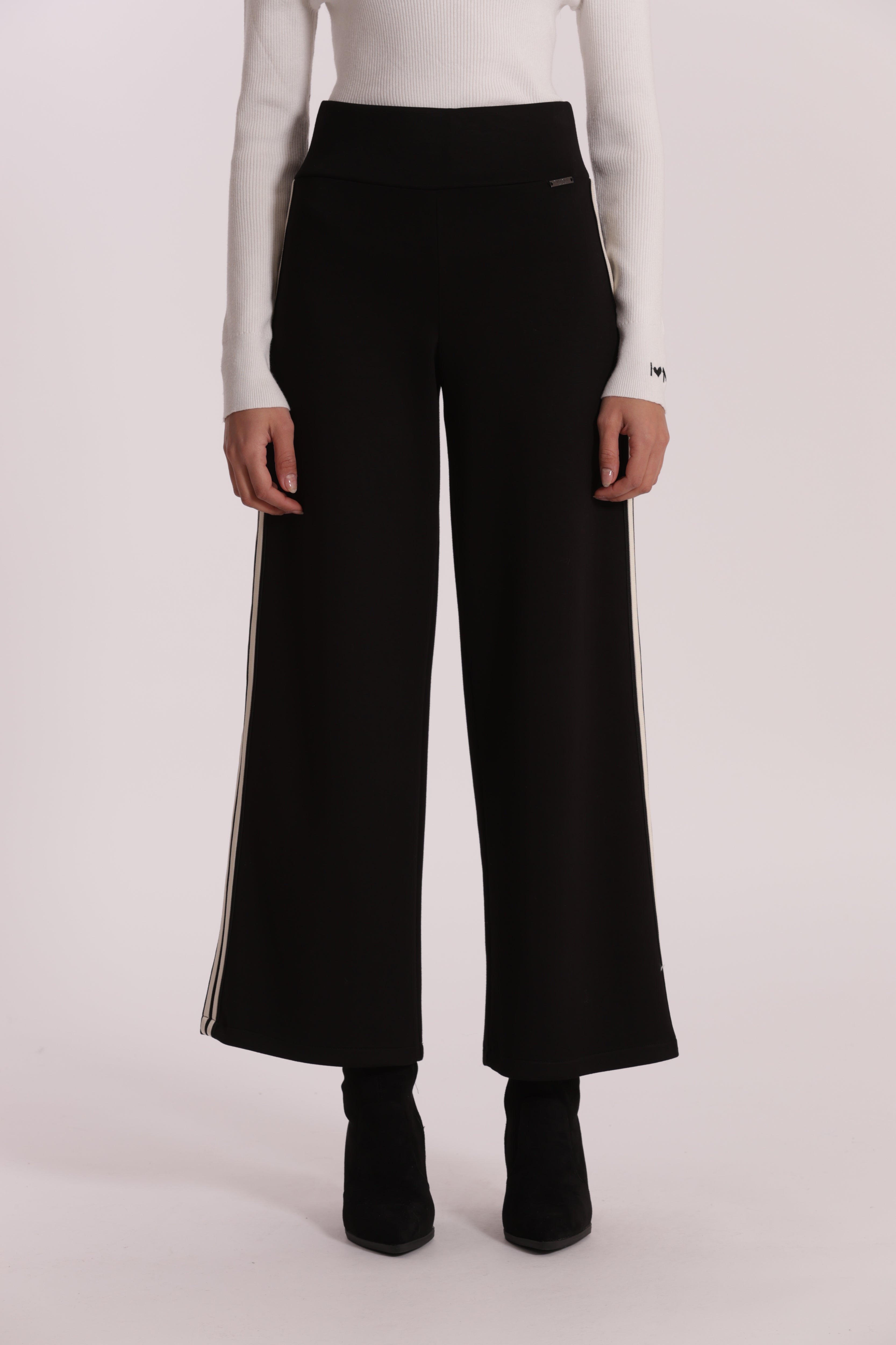 Mimi Mua Pantalone Palazzo Neoprene pantaloni nero passamaneria