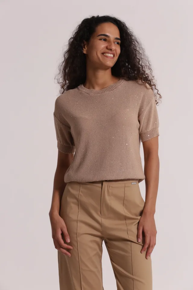 Mimi Mua Maglia Paillettes Trasparente Nero Maniche Corte