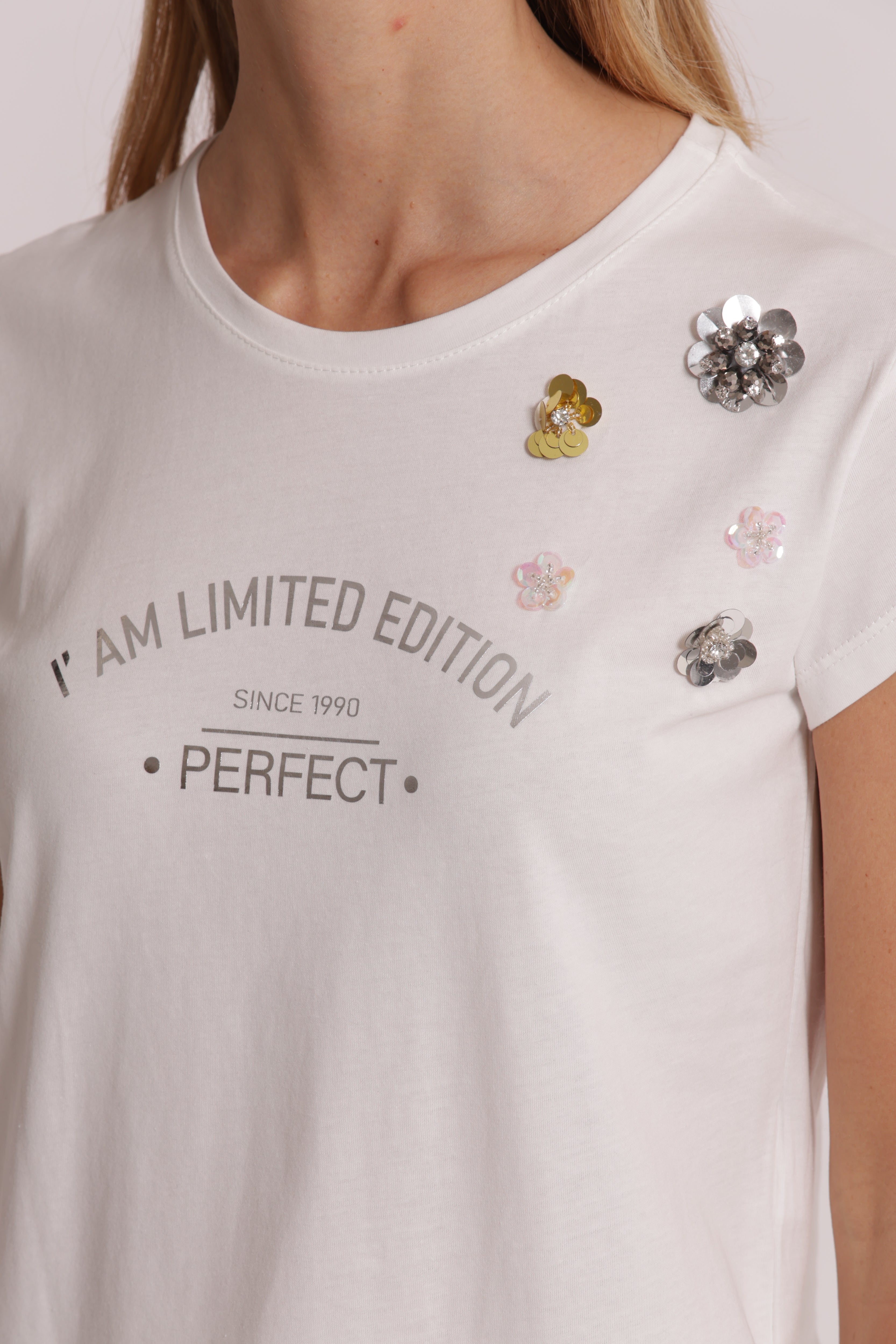 Mimi Mua I Am Limited Edition t-shirt panna con strass