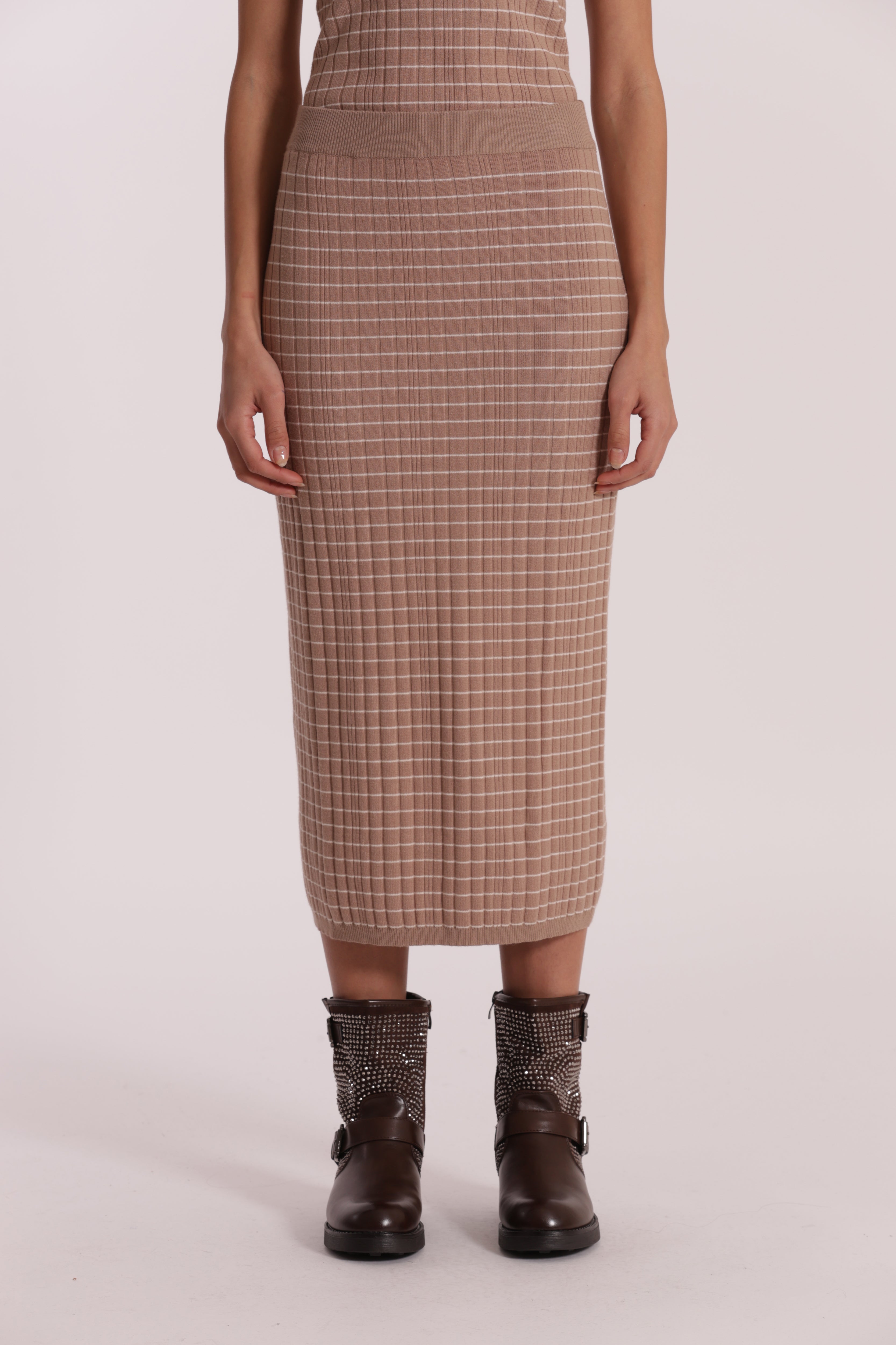 Mimi Mua Gonna Maglia Righe Nero Elasticizzata Midi