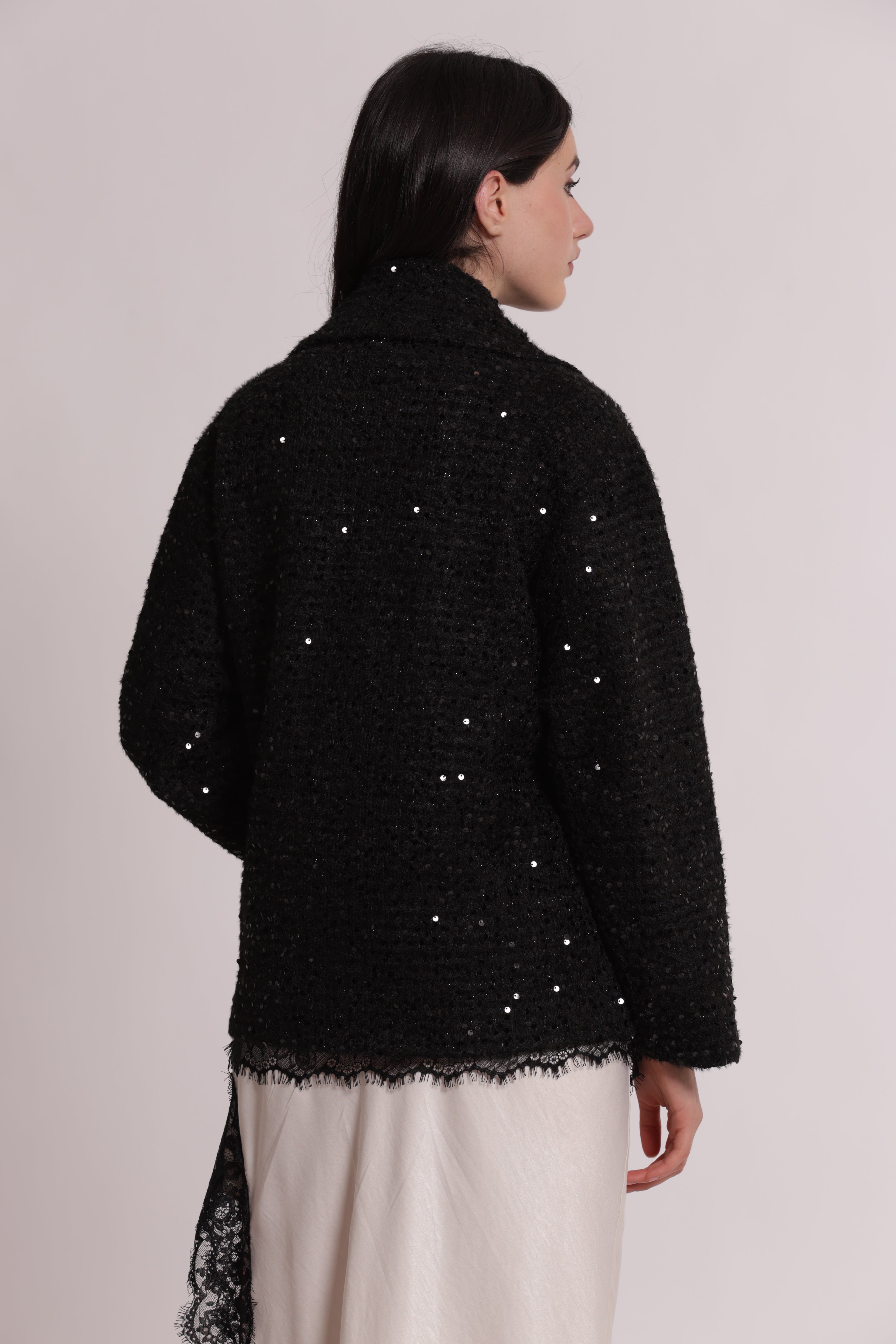 Mimi Mua Giaccone Corto Paillettes Nero Elegante