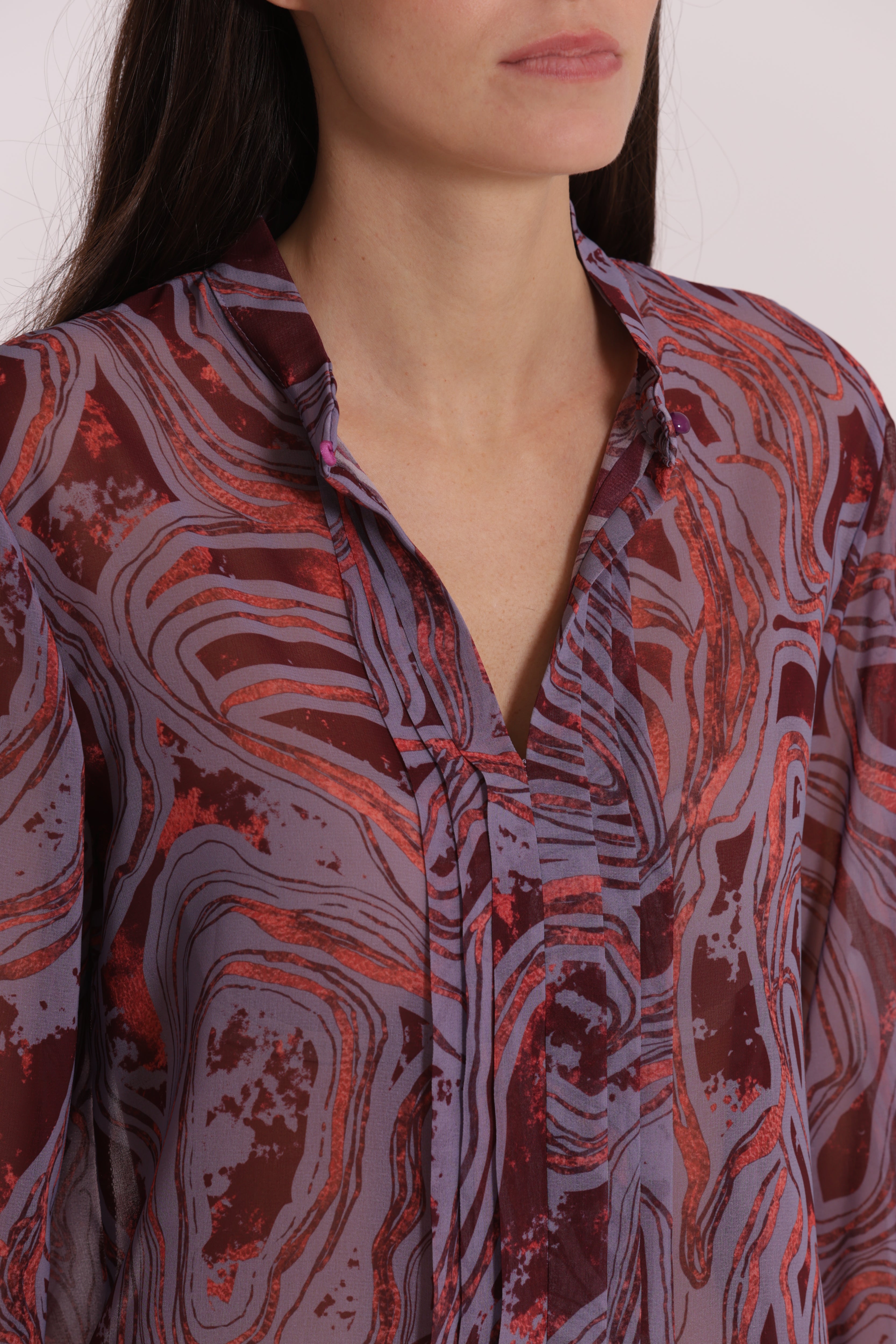 Mimi Mua Blusa con Pieghe Fantasia Marmorea malva