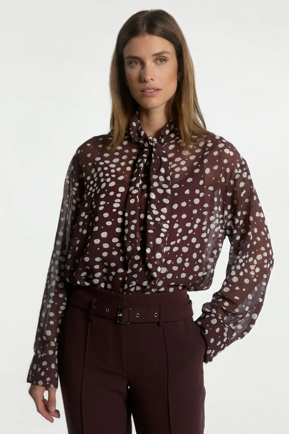 Aaiko Janesse camicetta bordeaux pois collo annodato