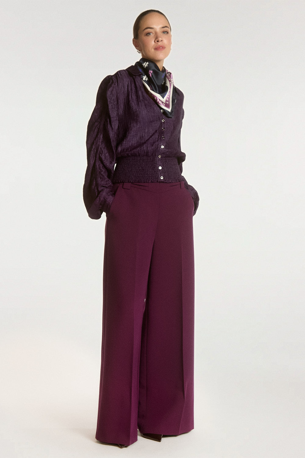 Aaiko Myra camicia prugna bottoni effetto shimmer