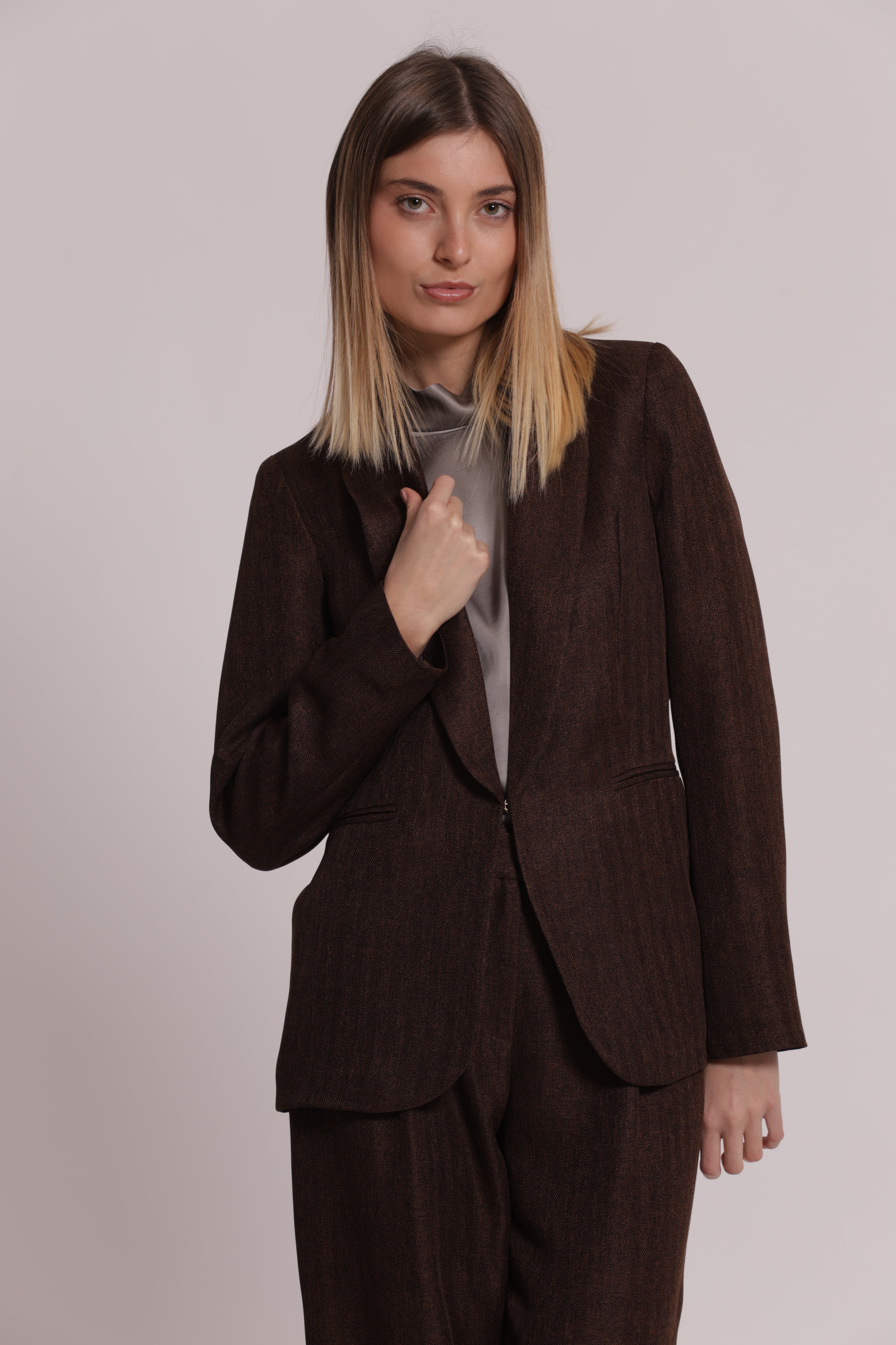 Mimi Mua Giacca Tweed Spiga di Pesce Moro