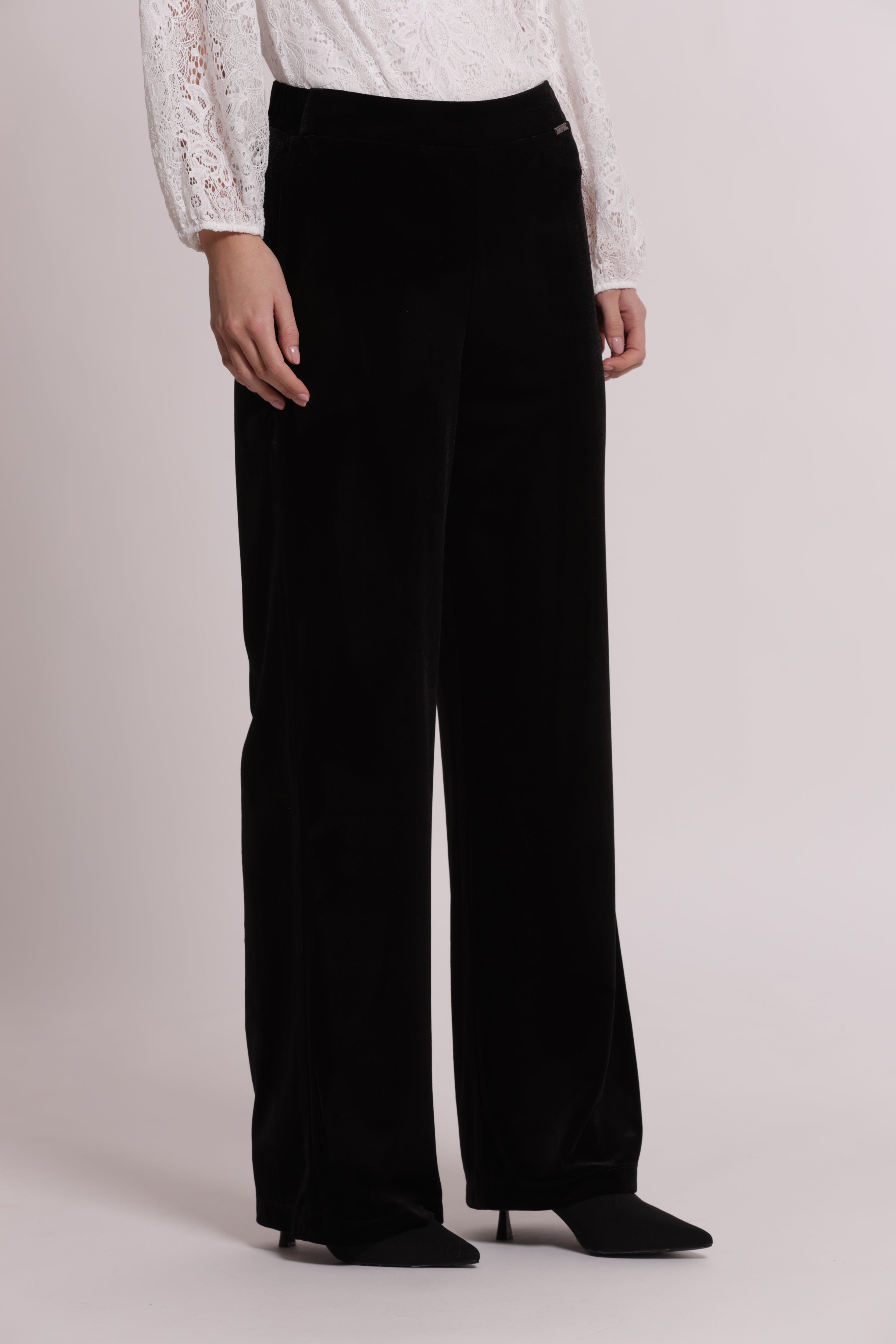Mimi Mua Palazzo Velluto Pantaloni Nero Morbido