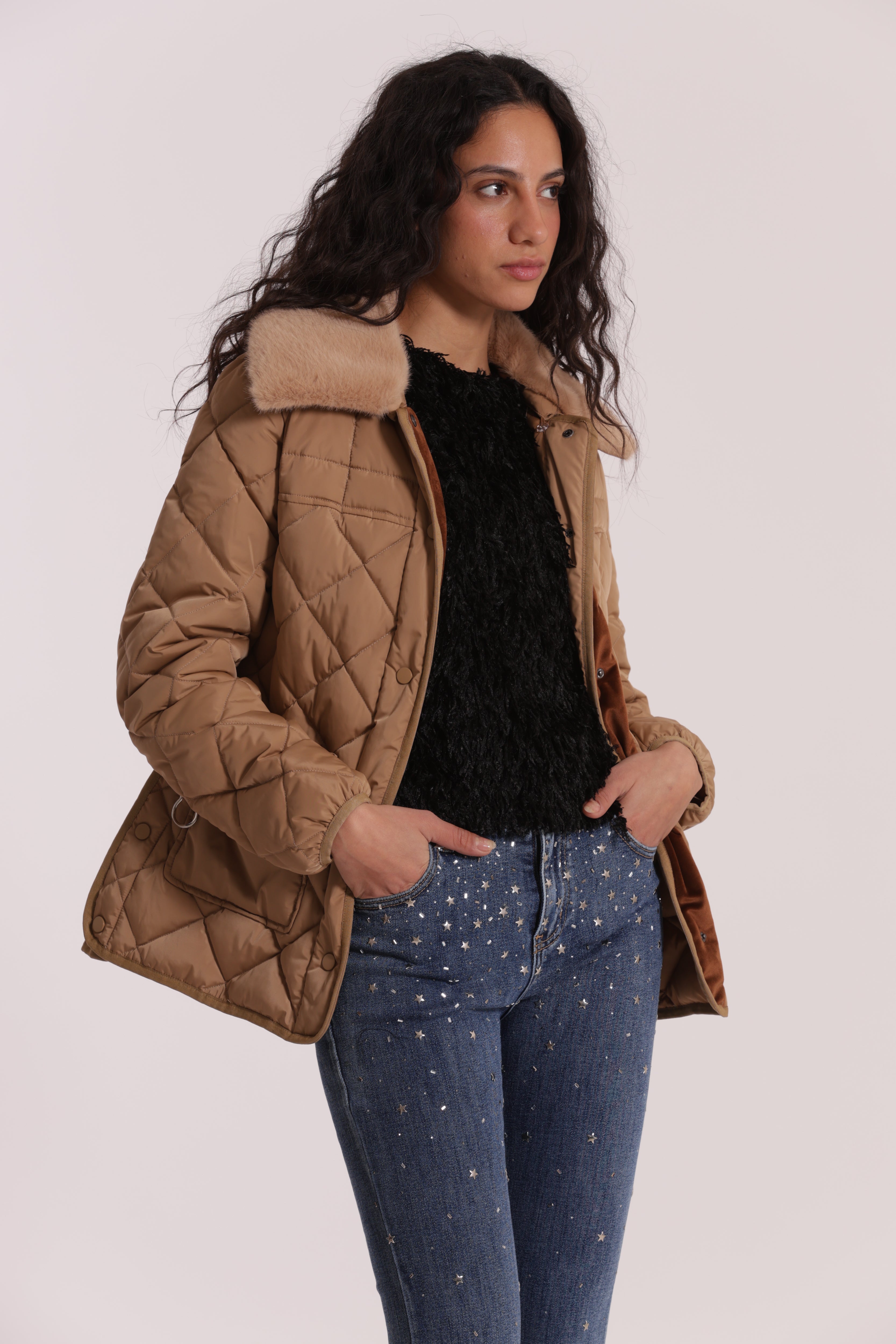 Mimi Mua Pelliccia piumino corto donna con cintura