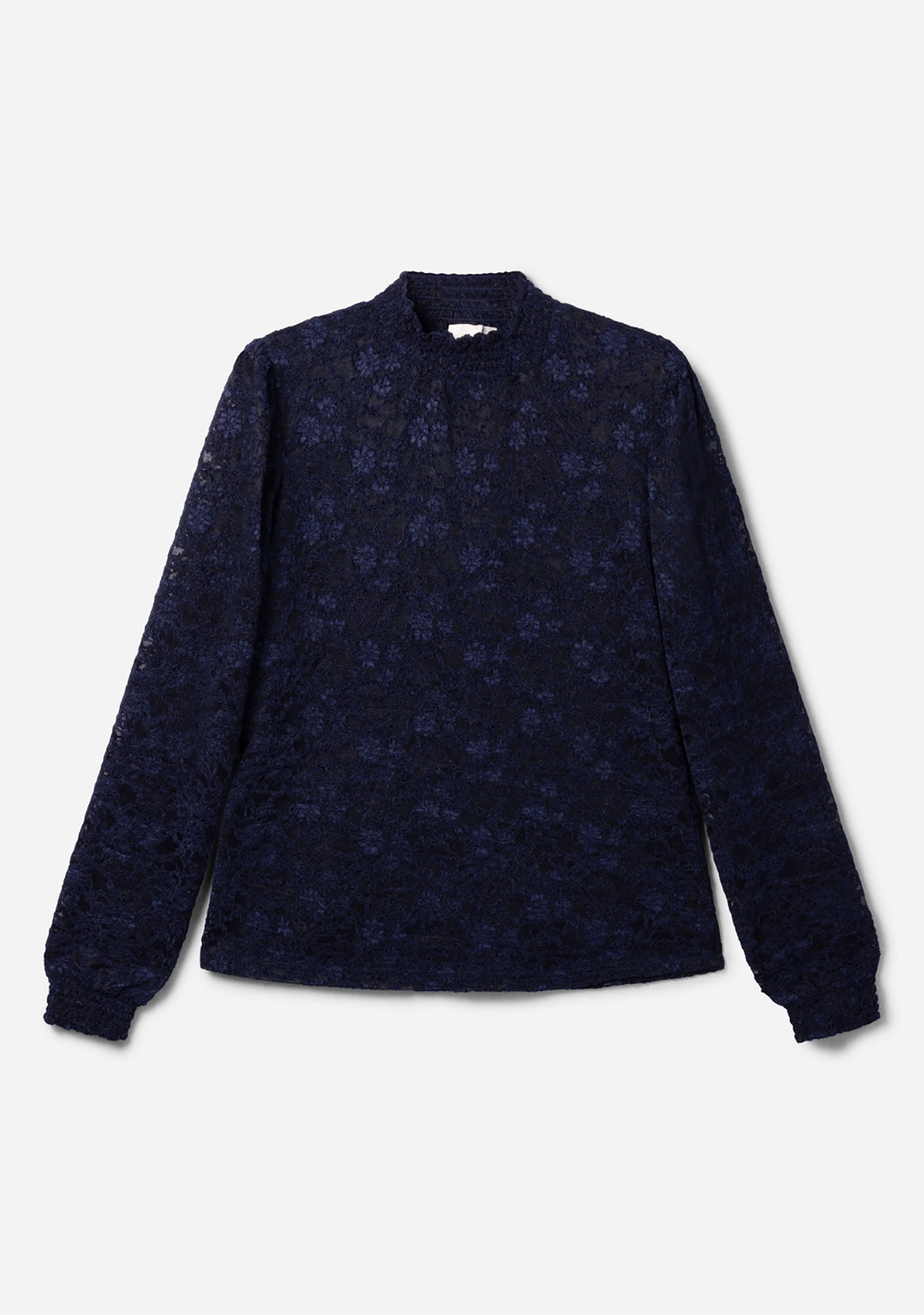 Aaiko Tory top pizzo blu notte collo alto aderente