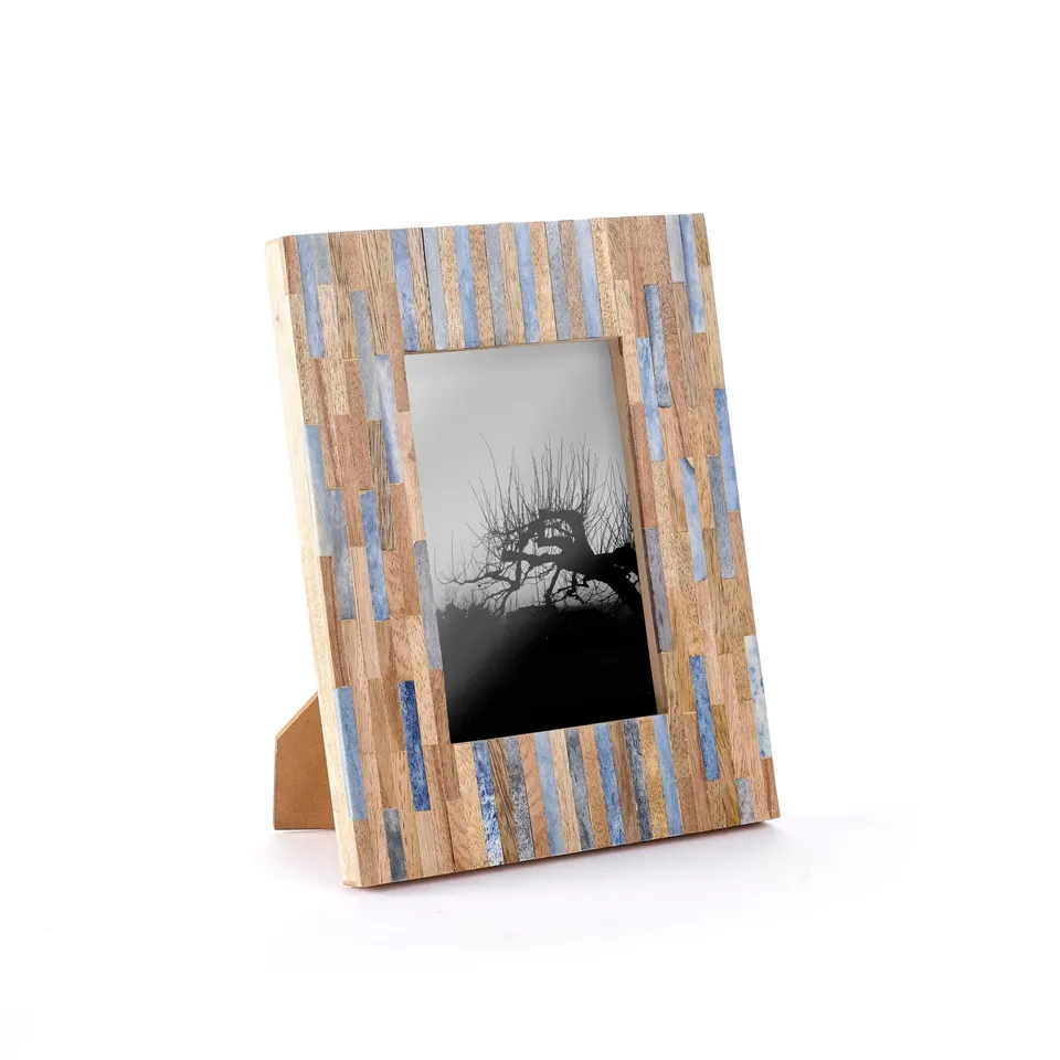 On Earth Tukade cornice legno mango azzurra 10x15