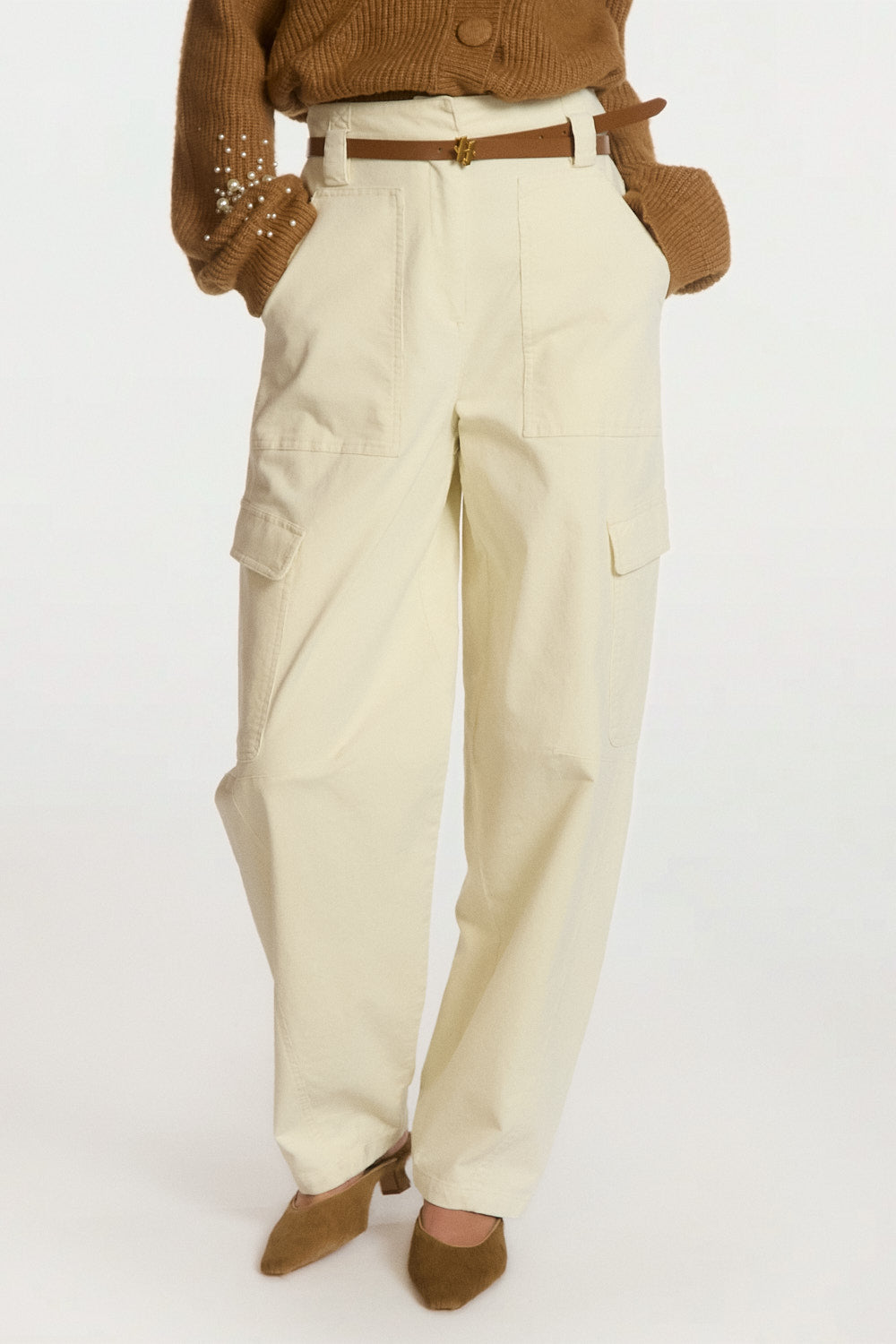 Aaiko Joshua pantaloni crema velluto cargo