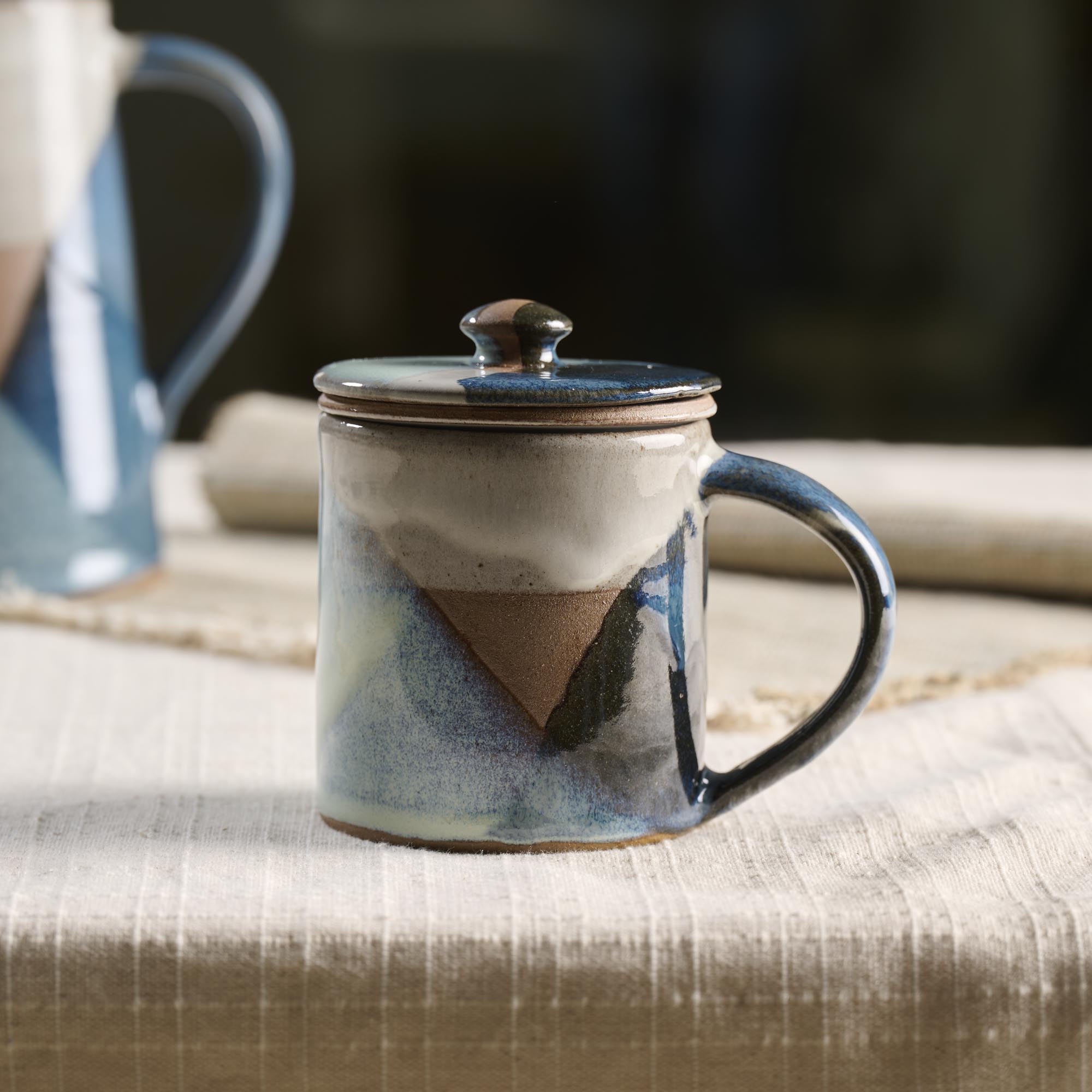 On Earth Voile Tisaniera Gres Blu h 10 cm con Filtro