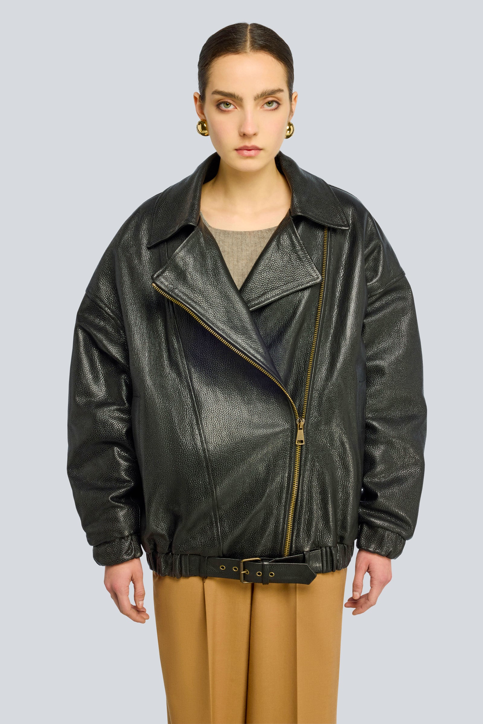 Semicouture Elle Giacca Chiodo Vera Pelle Nero