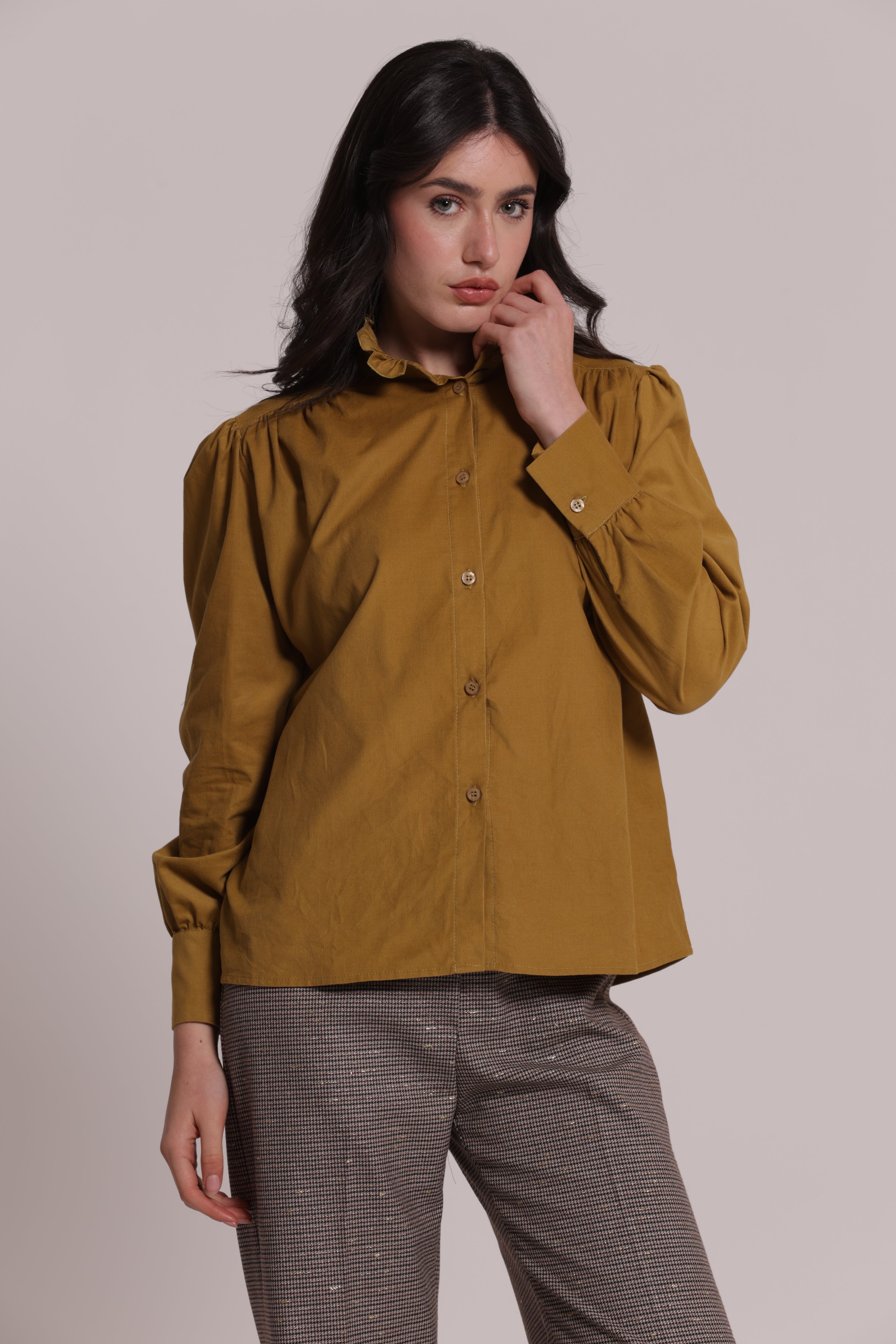Mimi Mua Camicia Velluto Collo Alto Panna