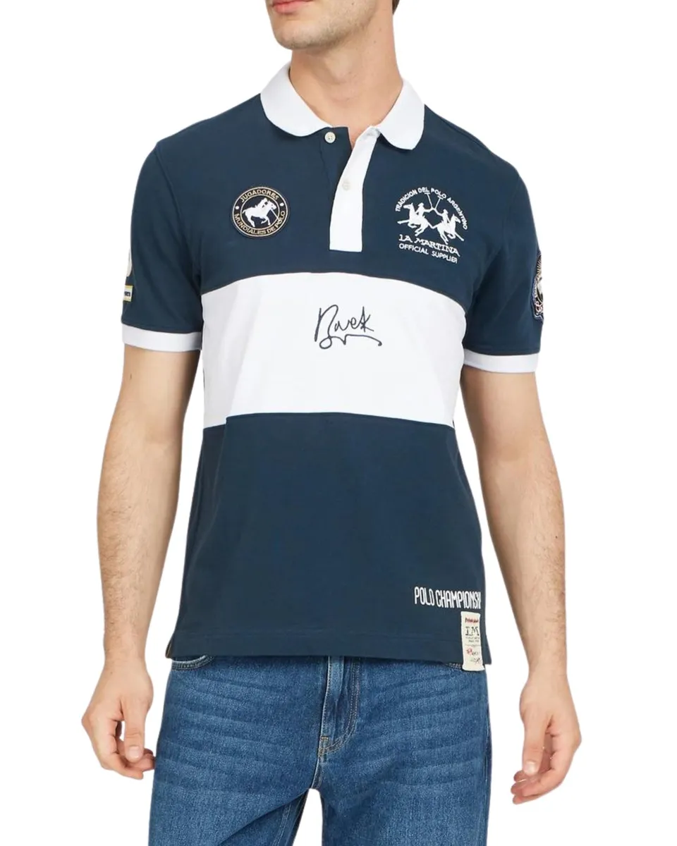 La Martina VMP606 Velibor Polo Navy Jersey Cotone