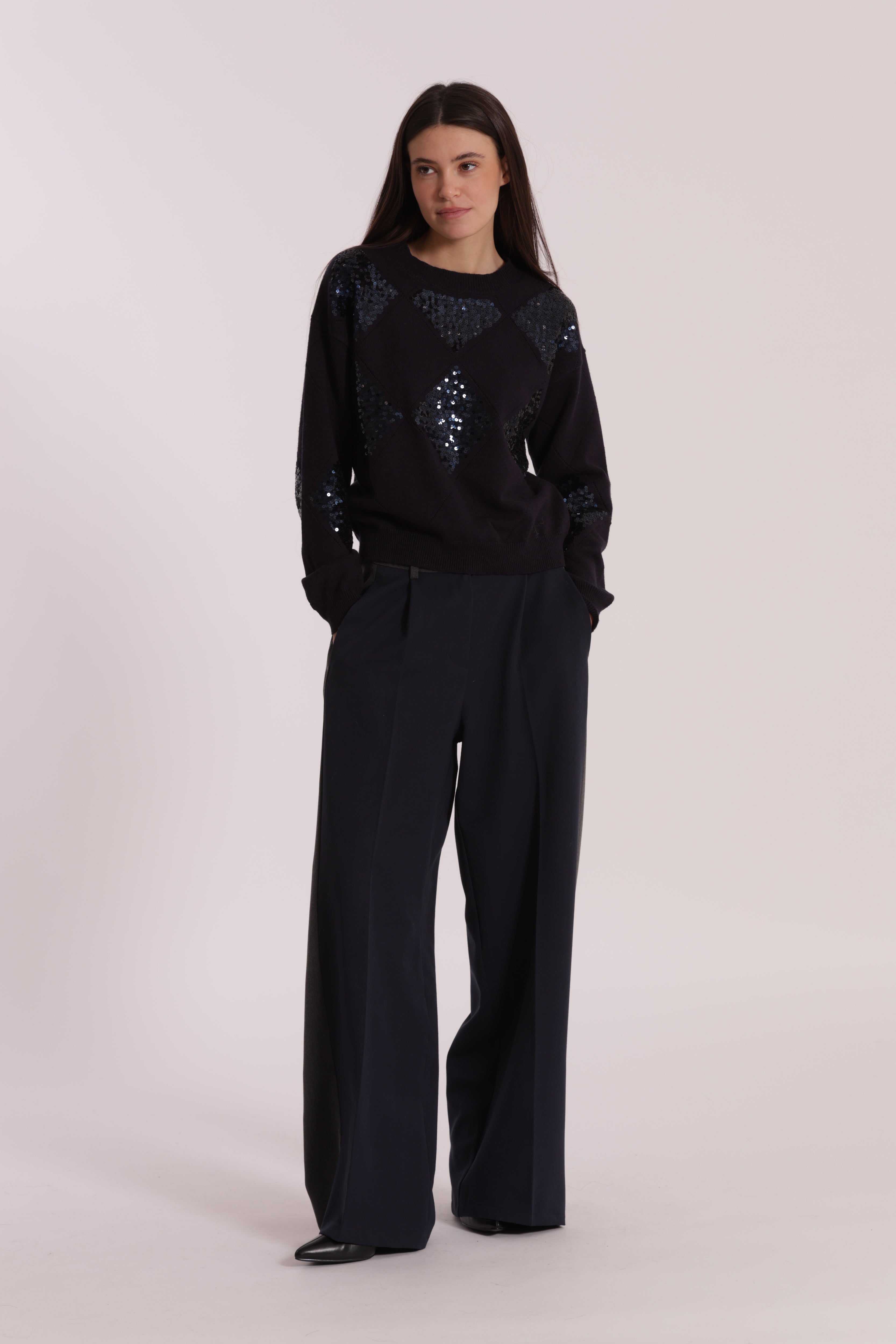 Mimi Mua Maglia Rombi Paillettes viscosa nera