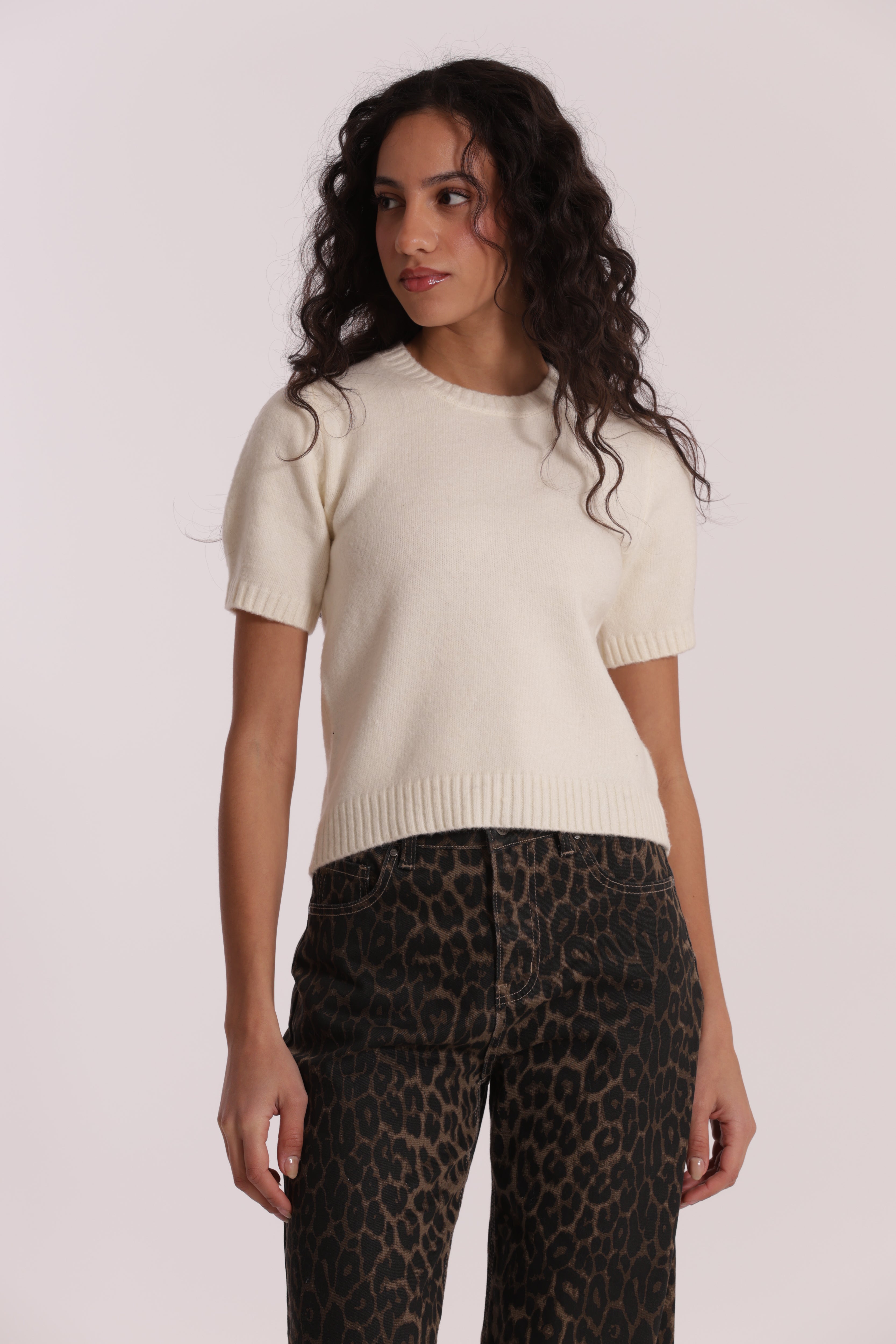 Mimi Mua Maglia Maniche Corte Nero Misto Lana
