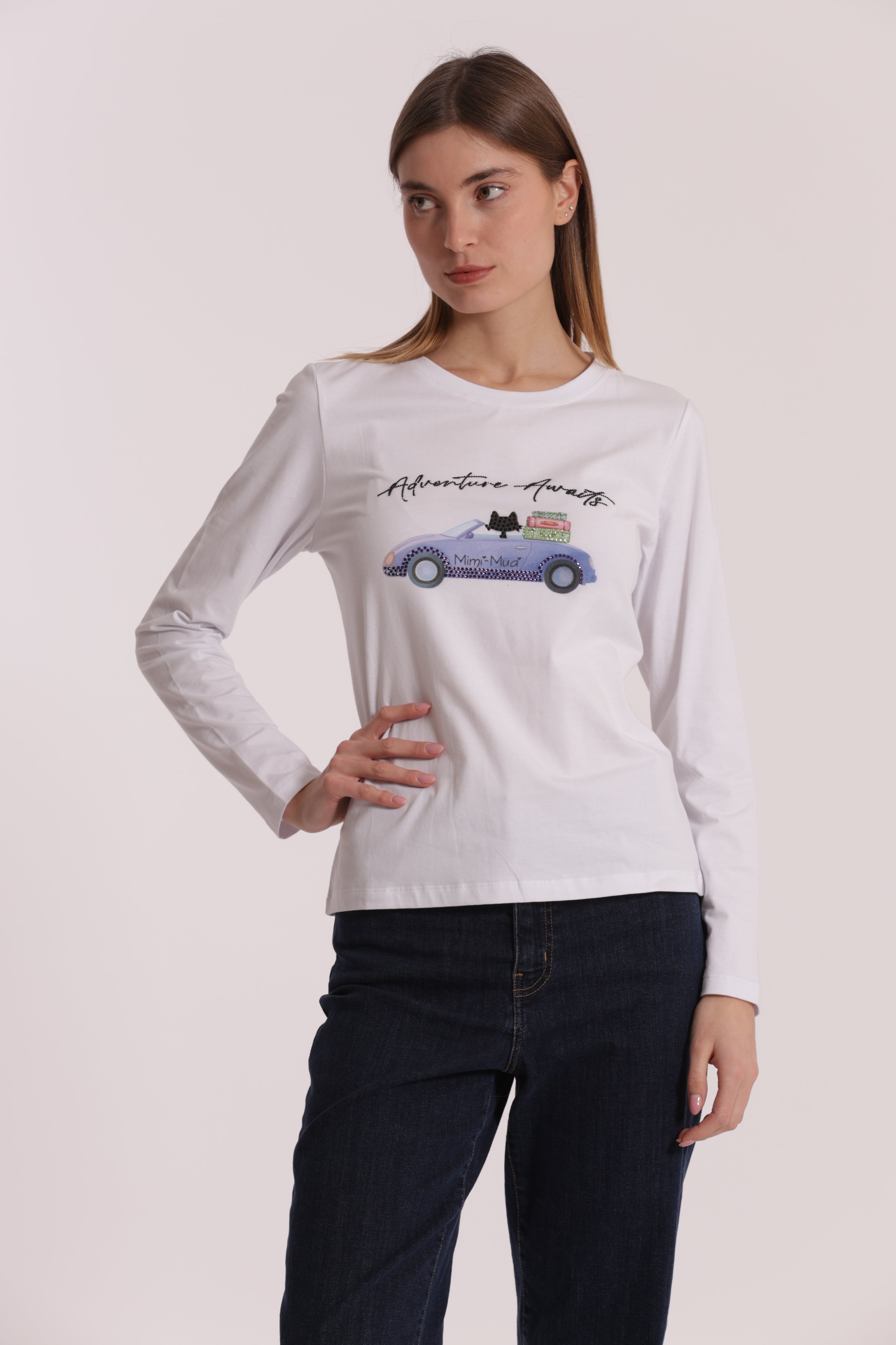 Mimi Mua T-Shirt Adventure Awaits Bianca Cotone