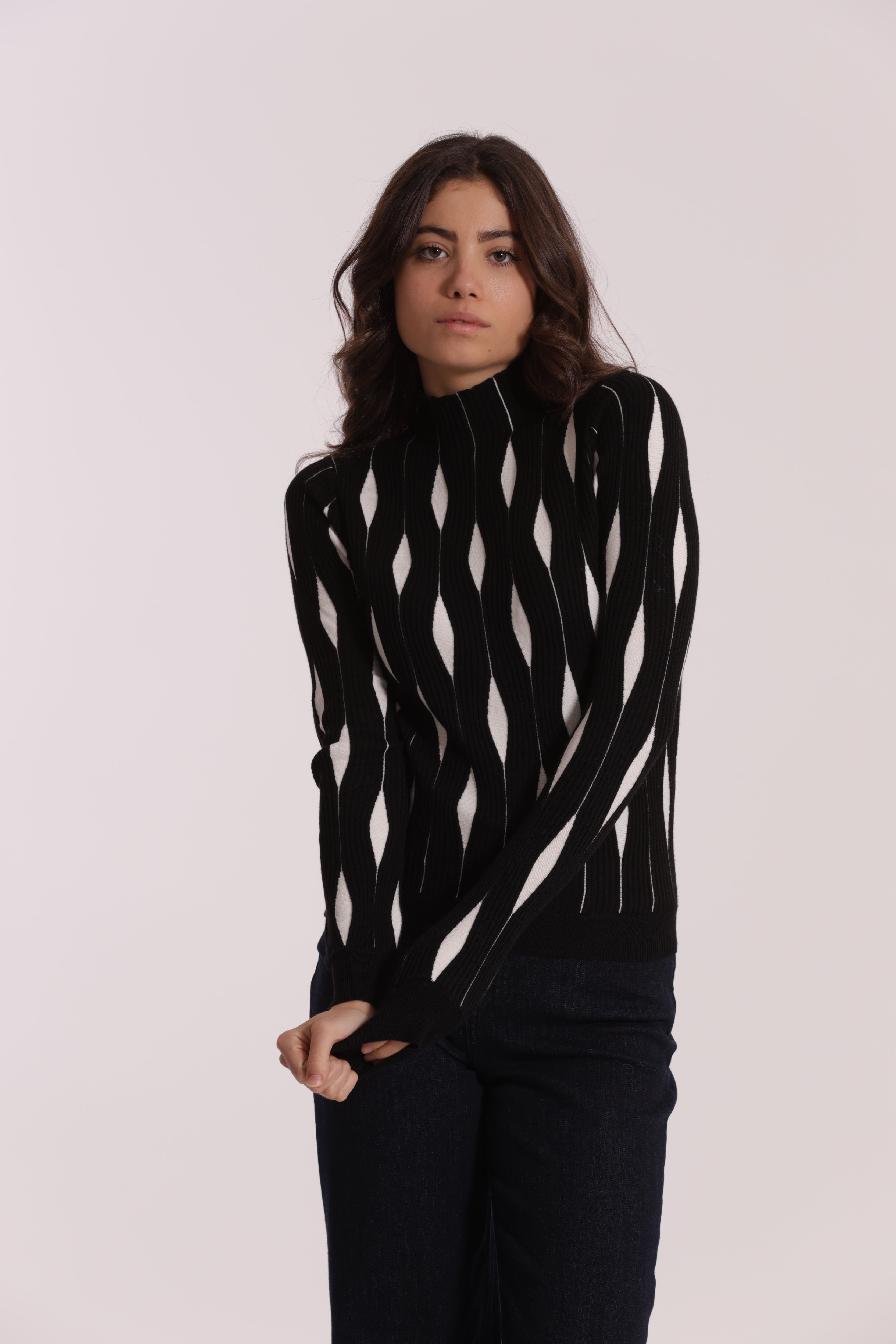 Mimi Mua Maglia Bicolor Rombi Nero/Bianco