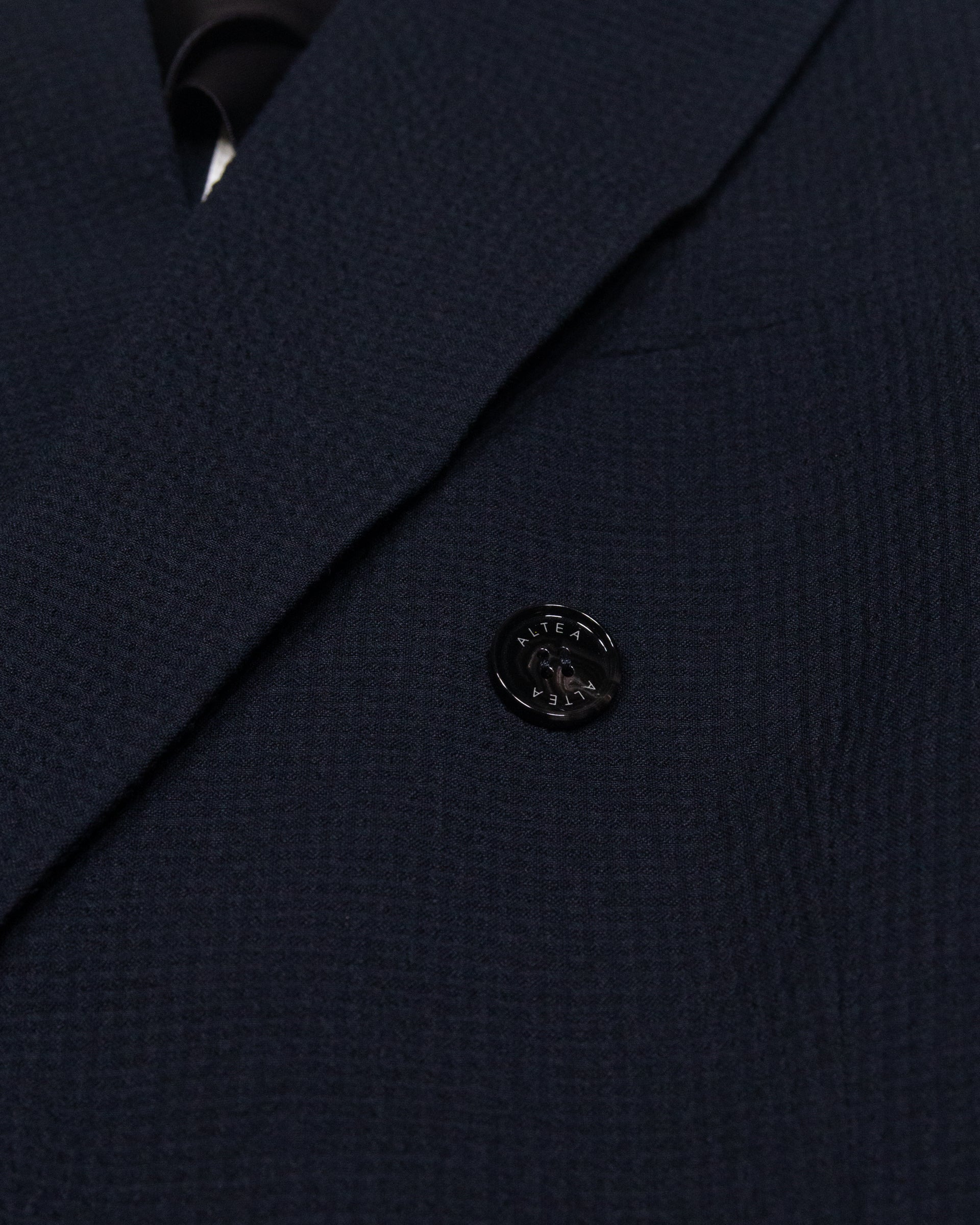 Altea Carlo giacca doppiopetto blu navy seersucker