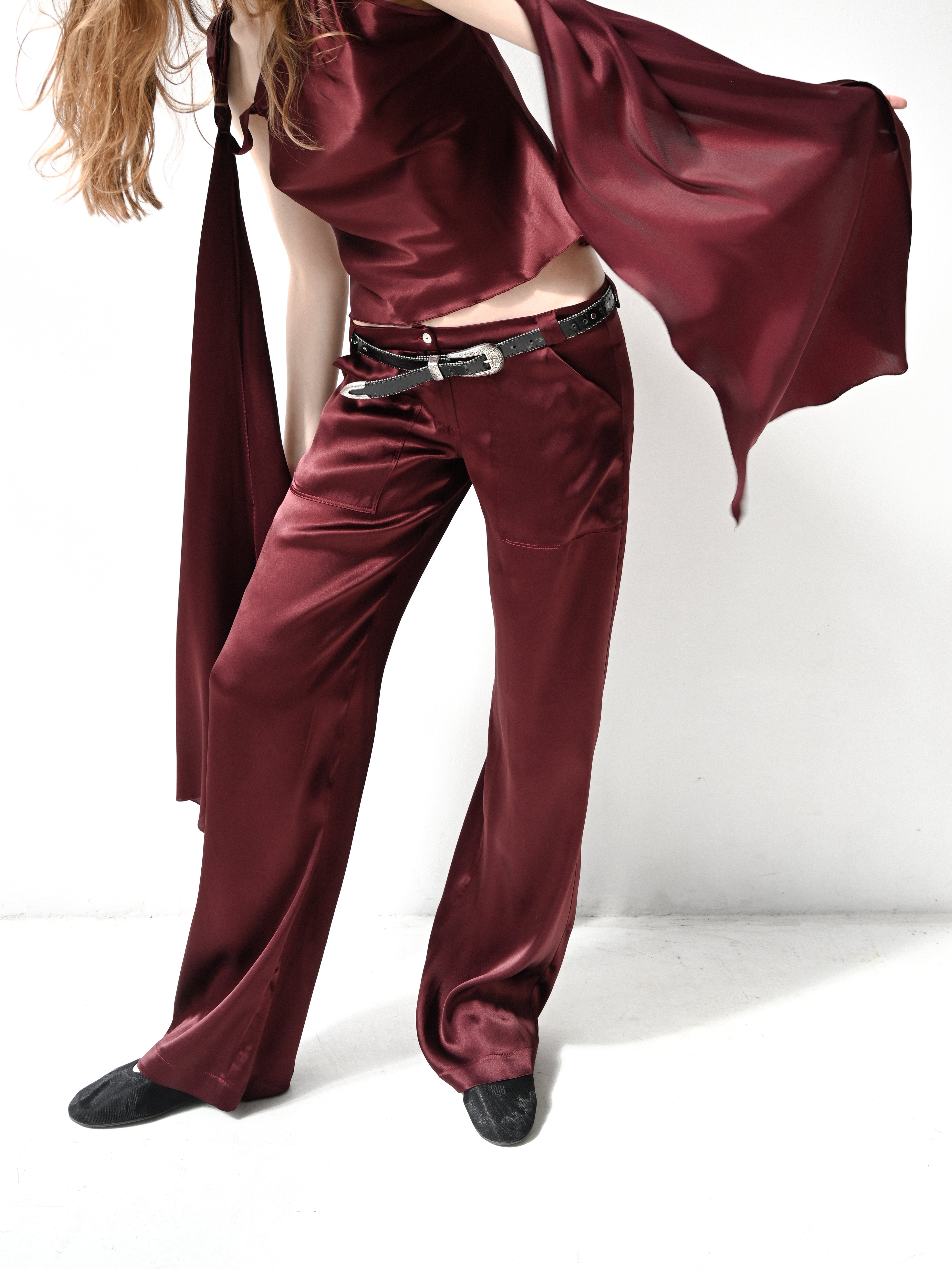 GiglioTigrato Noa IV pantaloni seta bordeaux vita bassa