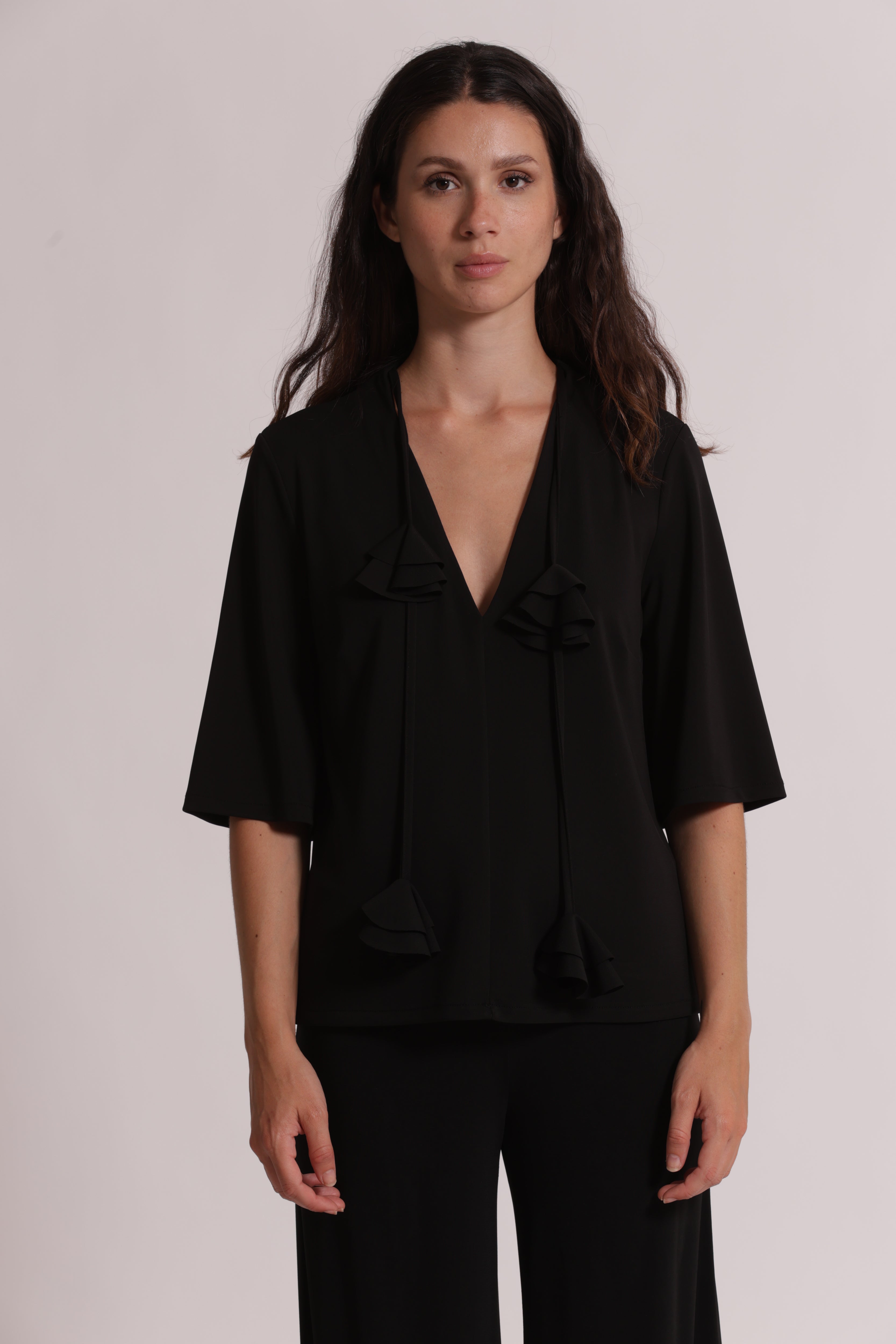 Mimi Mua blusa scollo V floreale nero poliestere