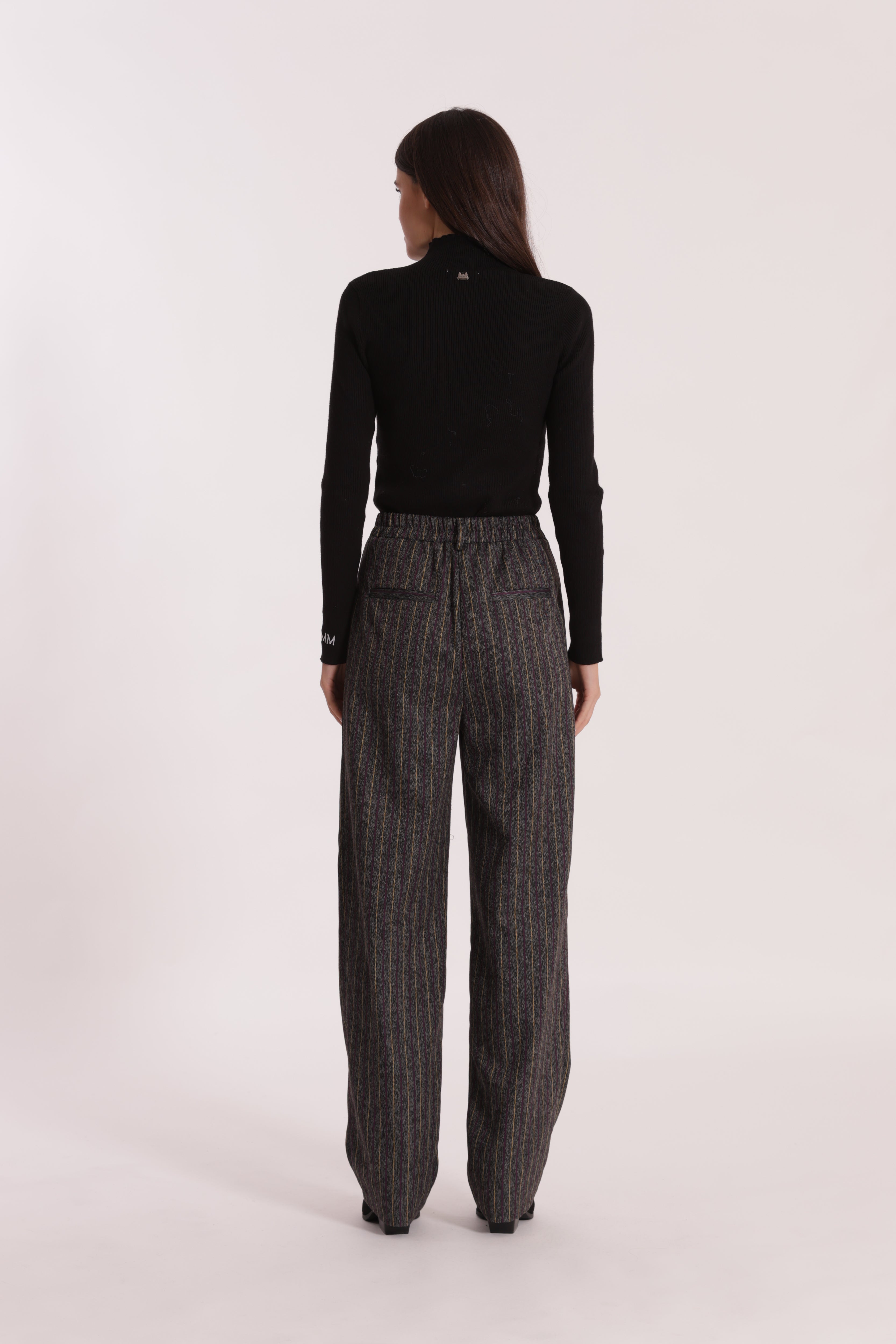 Mimi Mua pantalone palazzo gessato grigio effetto jeans